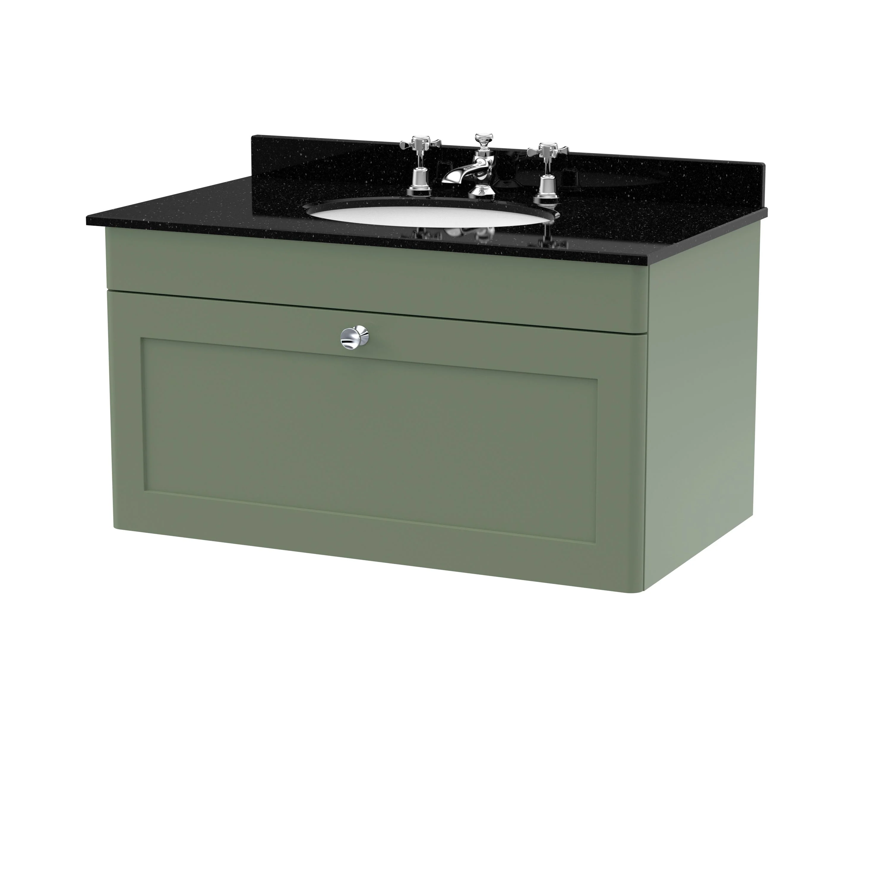 Classique 800mm Wall Hung 1 Drawer Unit & Marble Top 3TH - Satin Green