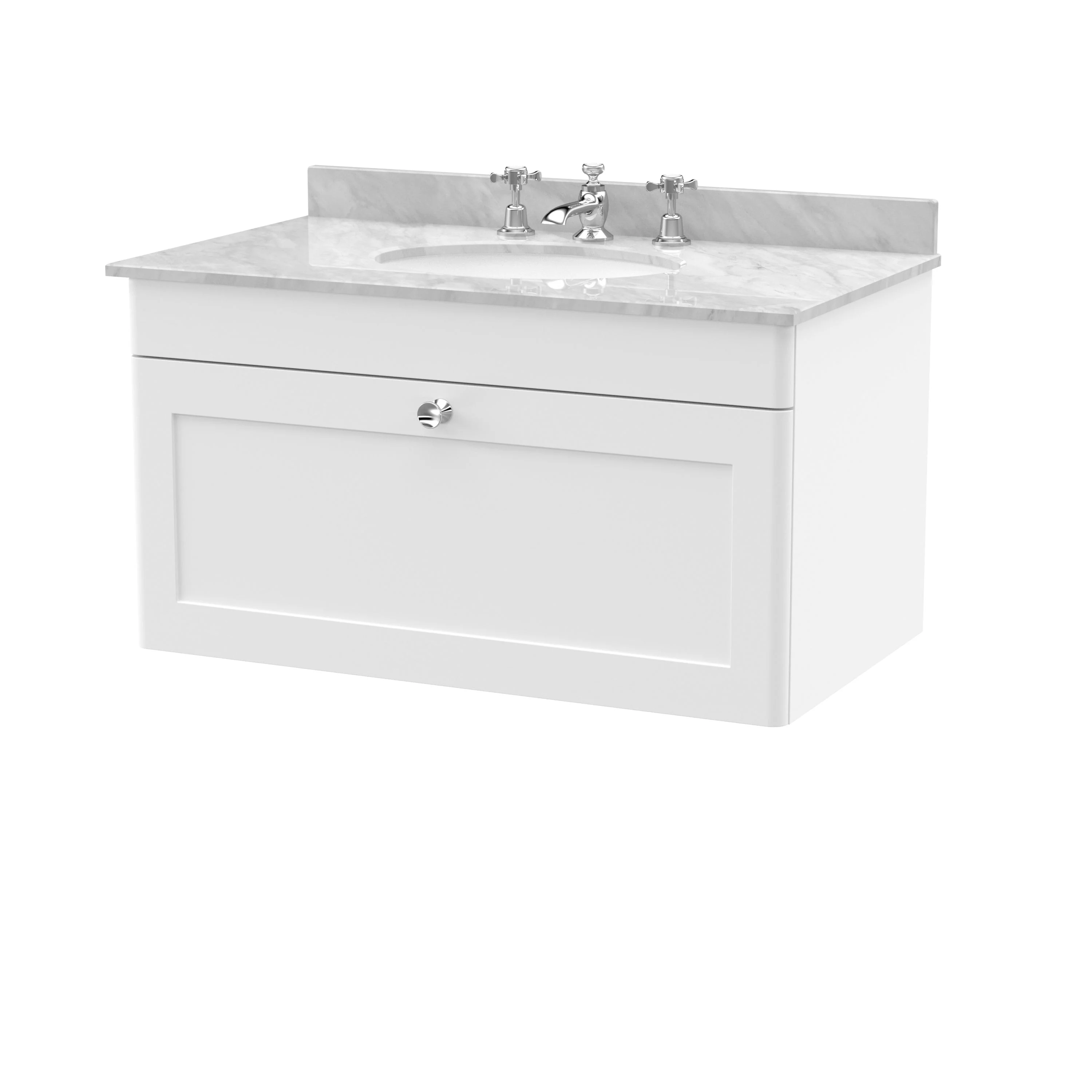 Classique 800mm Wall Hung 1 Drawer Unit & Marble Top 3TH - Satin White
