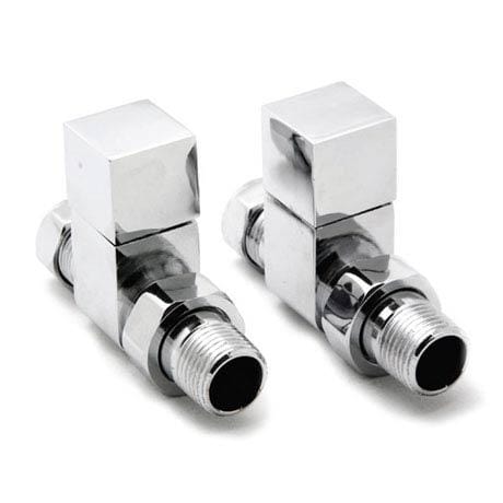 Loge Square Straight Radiator Valve Pair 15mm - Chrome