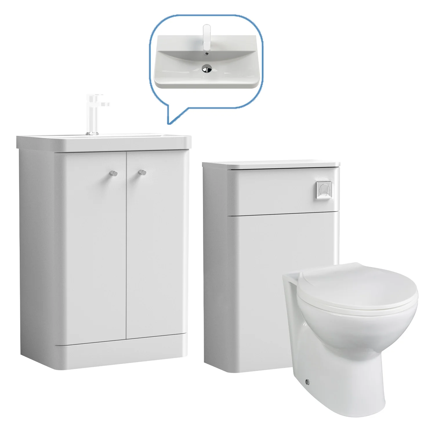 Core-Series Floor Standing Vanity & WC Set 1100mm - Gloss White - Image 2