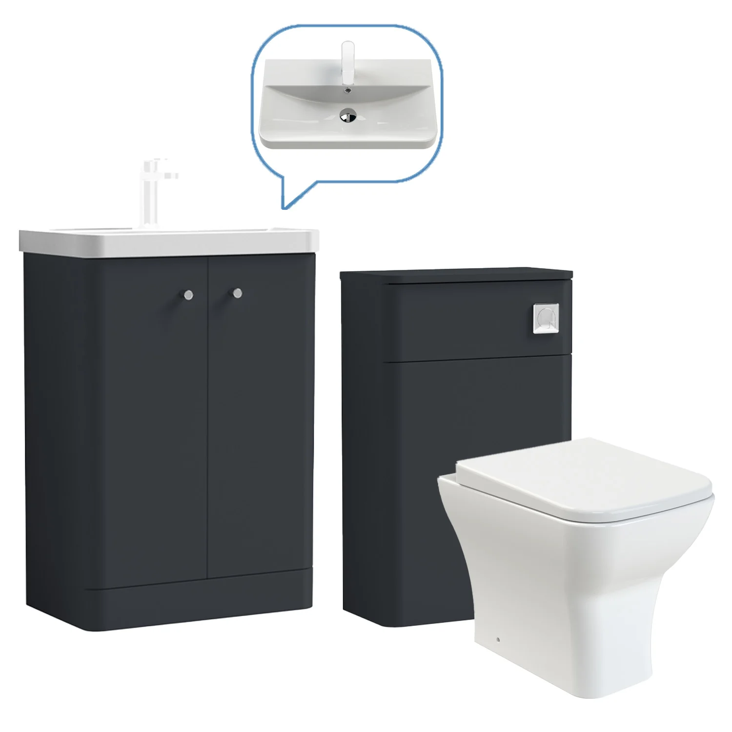 Core-Series Floor Standing Vanity & WC Set 1100mm - Soft Black - Image 4