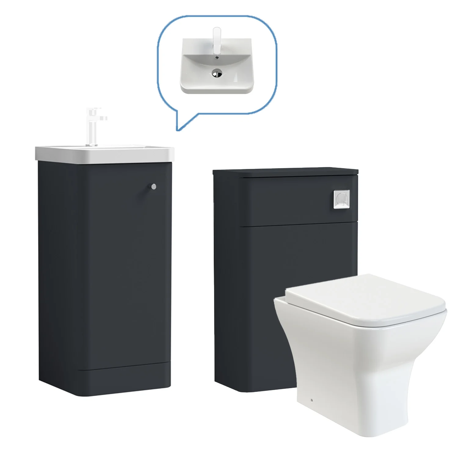 Core-Series Floor Standing Vanity & WC Set 900mm - Soft Black - Image 4