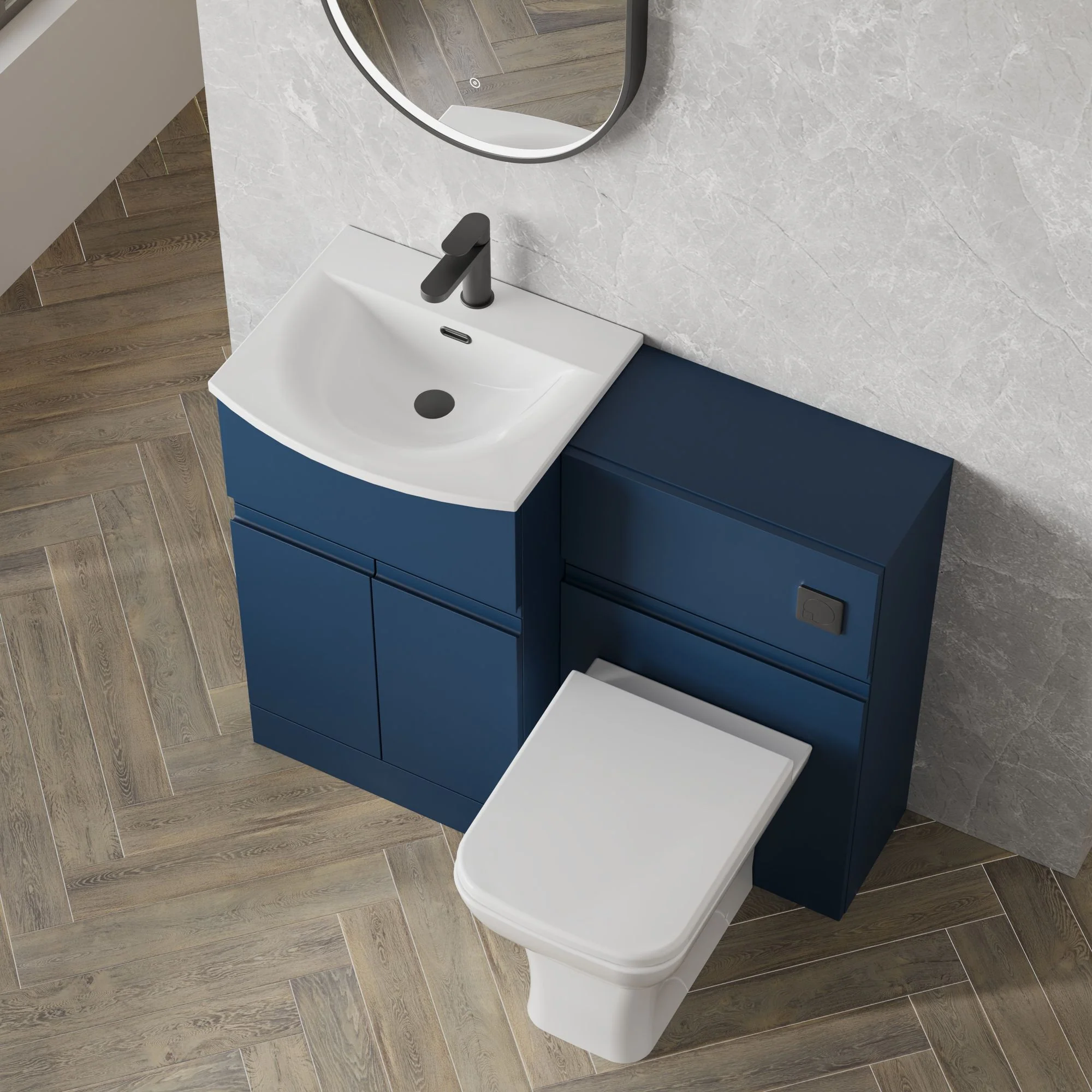 COSMO Curve 2-Door 1-Drawer 1000mm Combination Unit - Satin Blue - Image 2