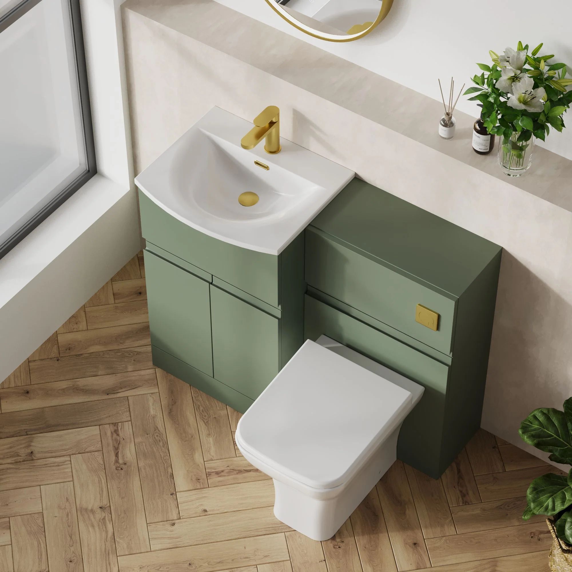 COSMO Curve 2-Door 1-Drawer 1100mm Combination Unit - Satin Green - Image 4