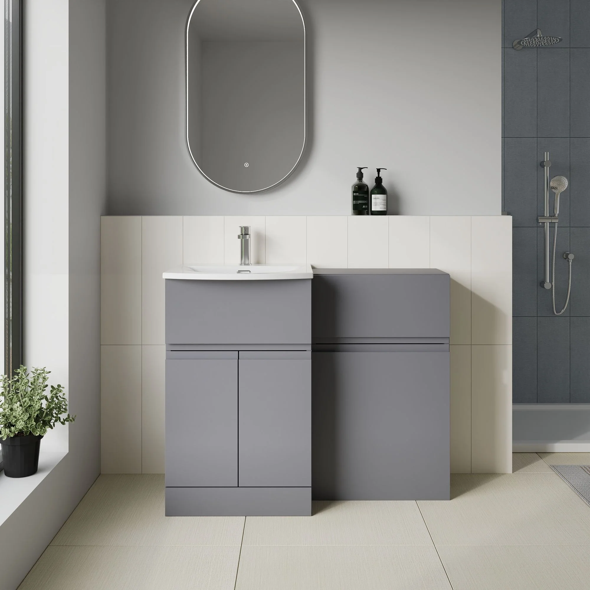 COSMO Curve 2-Door 1-Drawer 1100mm Combination Unit - Satin Grey - Image 4