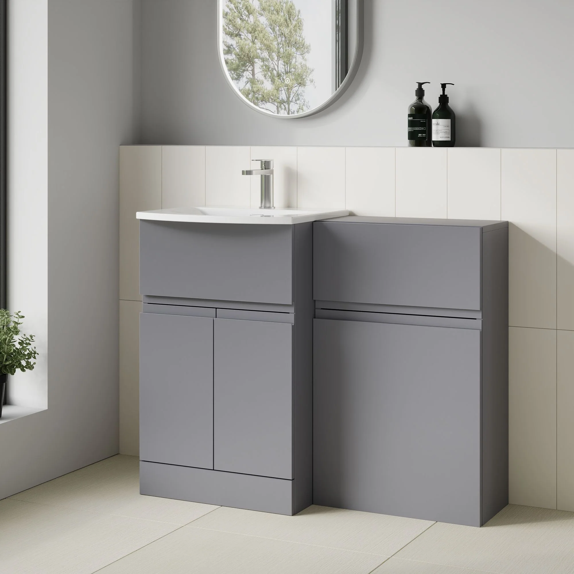COSMO Curve 2-Door 1-Drawer 1100mm Combination Unit - Satin Grey - Image 7
