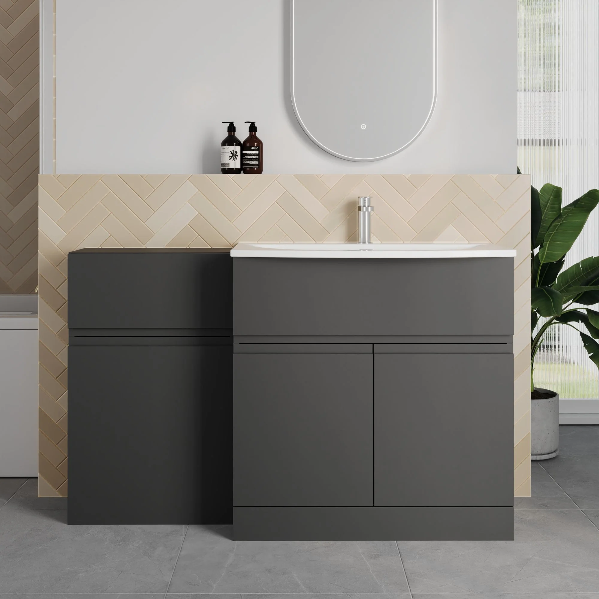 COSMO Curve 2-Door 1-Drawer 1300mm Combination Unit - Soft Black - Image 6