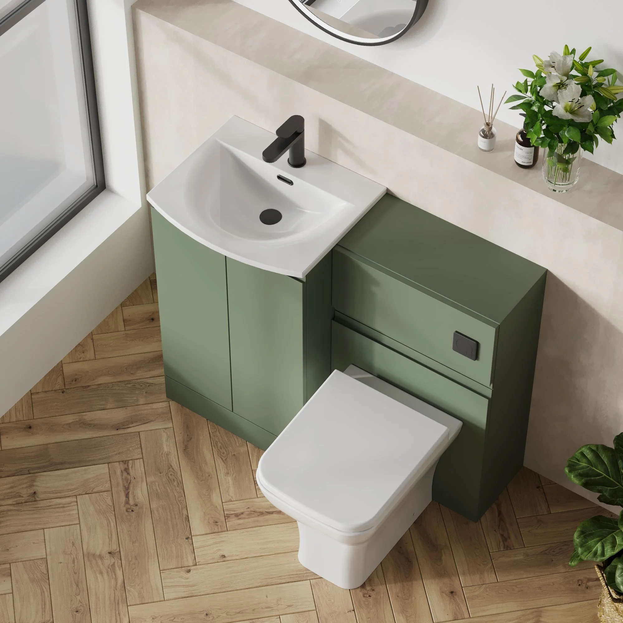COSMO Curve 2-Door 1000mm Combination Unit - Satin Green - Image 5