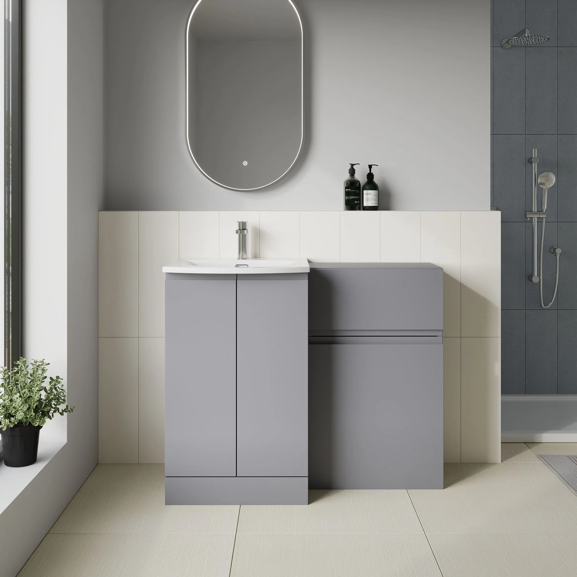 COSMO Curve 2-Door 1000mm Combination Unit - Satin Grey - Image 6