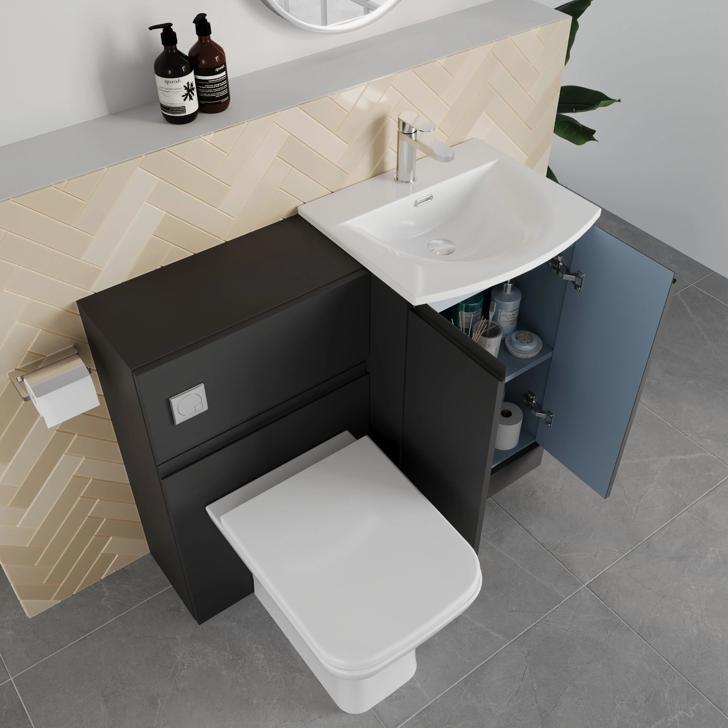 COSMO Curve 2-Door 1000mm Combination Unit - Soft Black - Image 4
