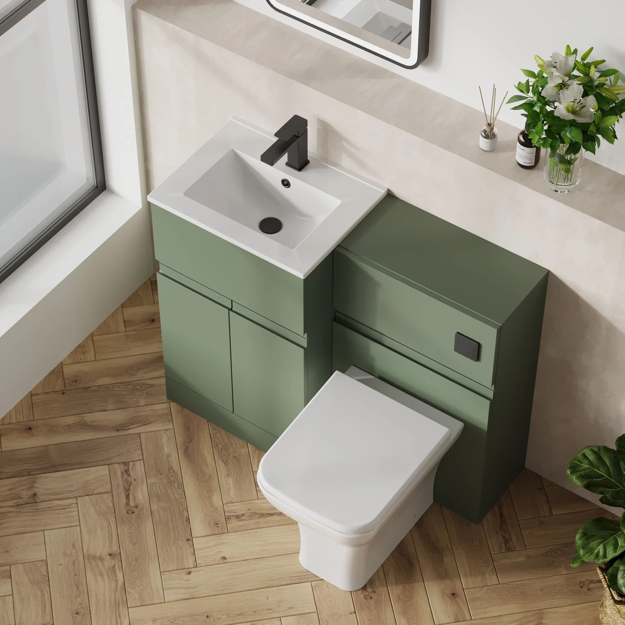 COSMO Square 2-Door 1-Drawer 1100mm Combination Unit - Satin Green - Image 2