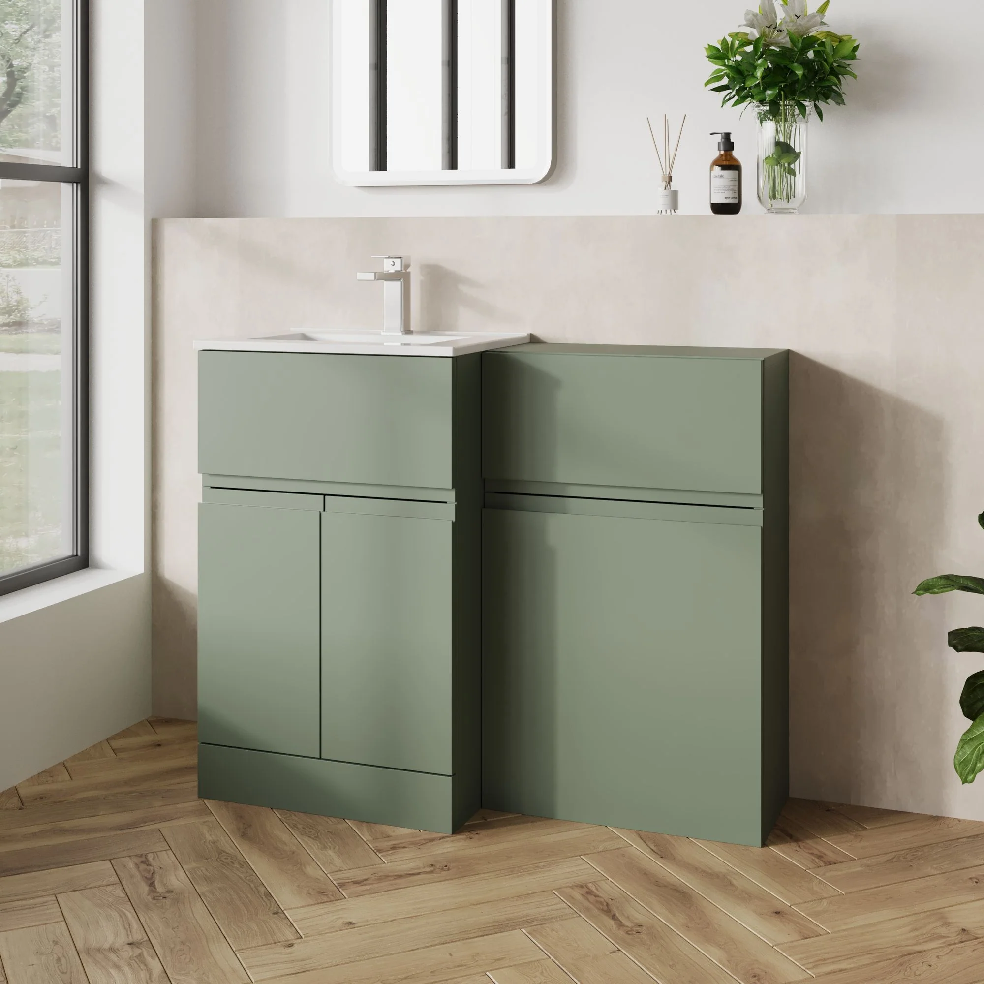 COSMO Square 2-Door 1-Drawer 1100mm Combination Unit - Satin Green - Image 7