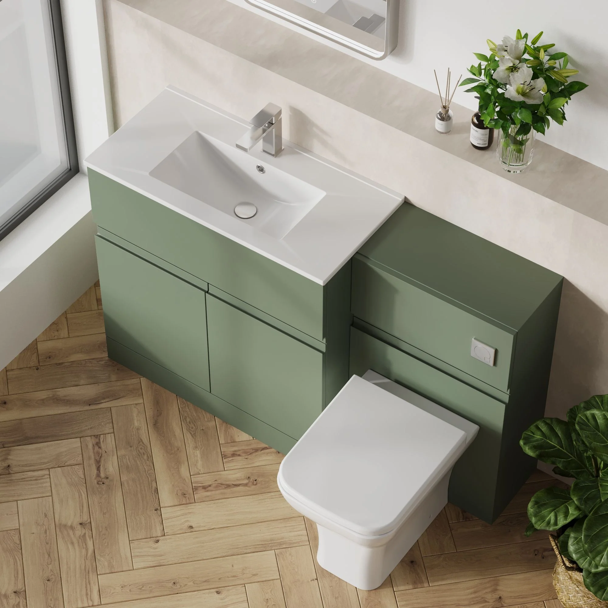 COSMO Square 2-Door 1-Drawer 1300mm Combination Unit - Satin Green