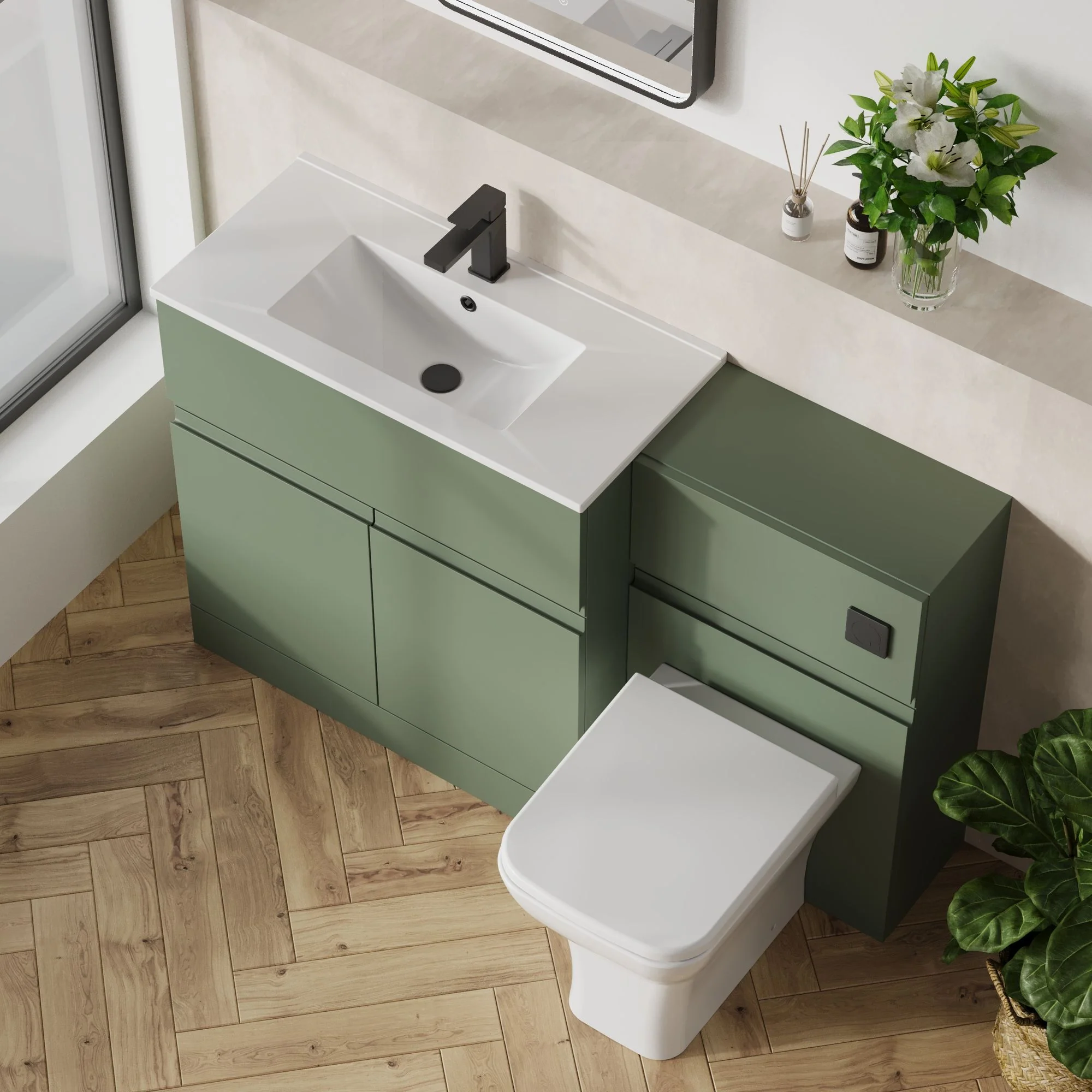 COSMO Square 2-Door 1-Drawer 1300mm Combination Unit - Satin Green - Image 2