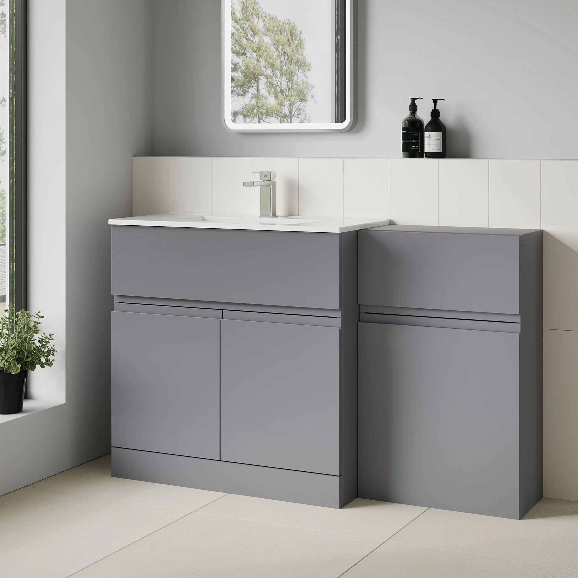 COSMO Square 2-Door 1-Drawer 1300mm Combination Unit - Satin Grey - Image 6
