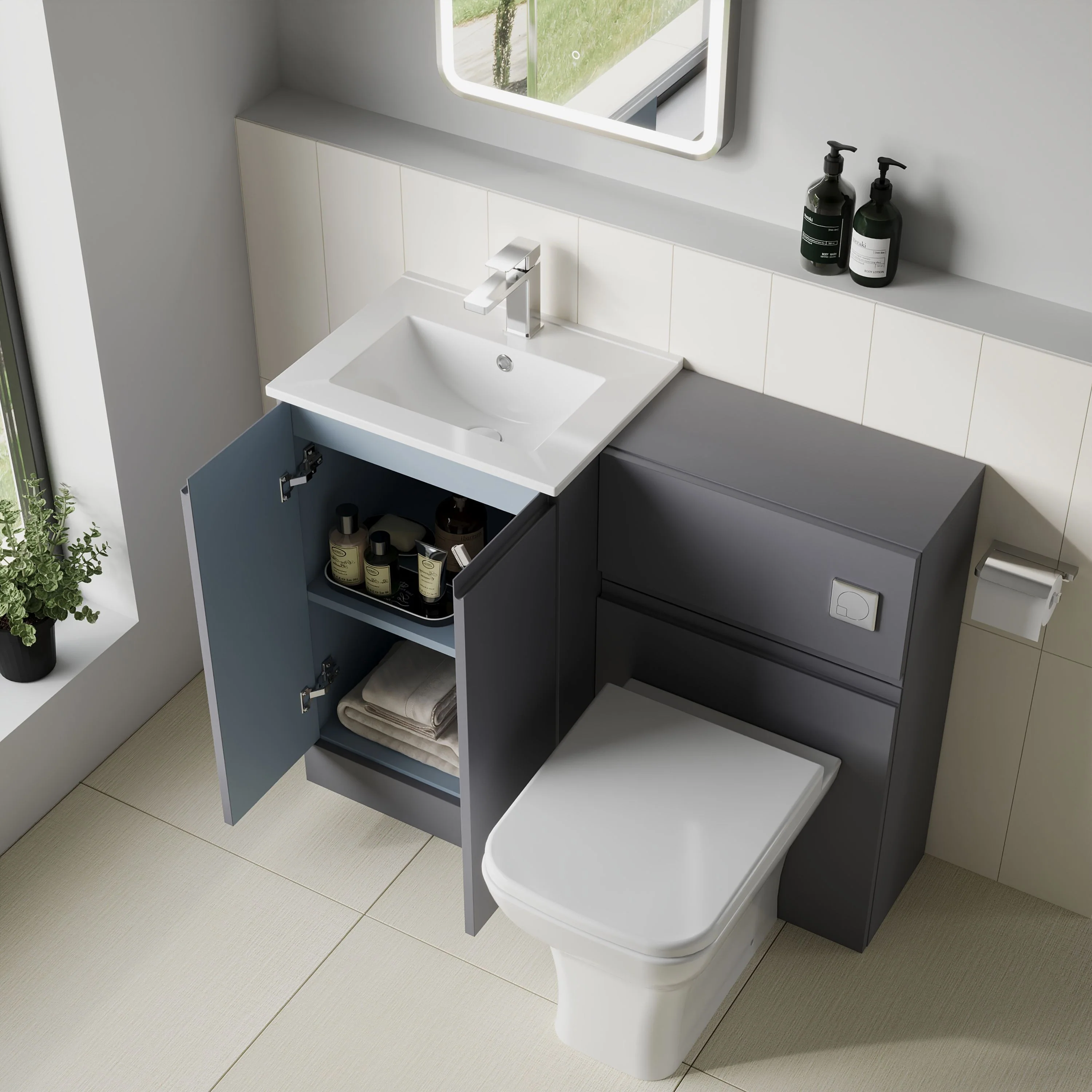 COSMO Square 2-Door 1000mm Combination Unit - Satin Grey - Image 2
