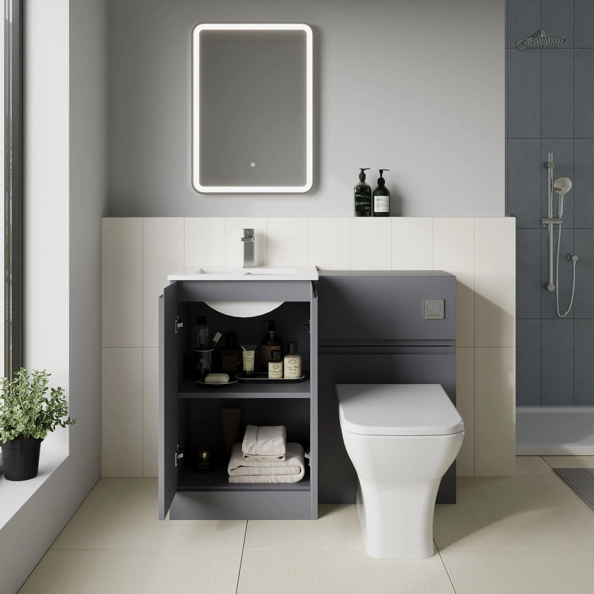 COSMO Square 2-Door 1000mm Combination Unit - Satin Grey - Image 3