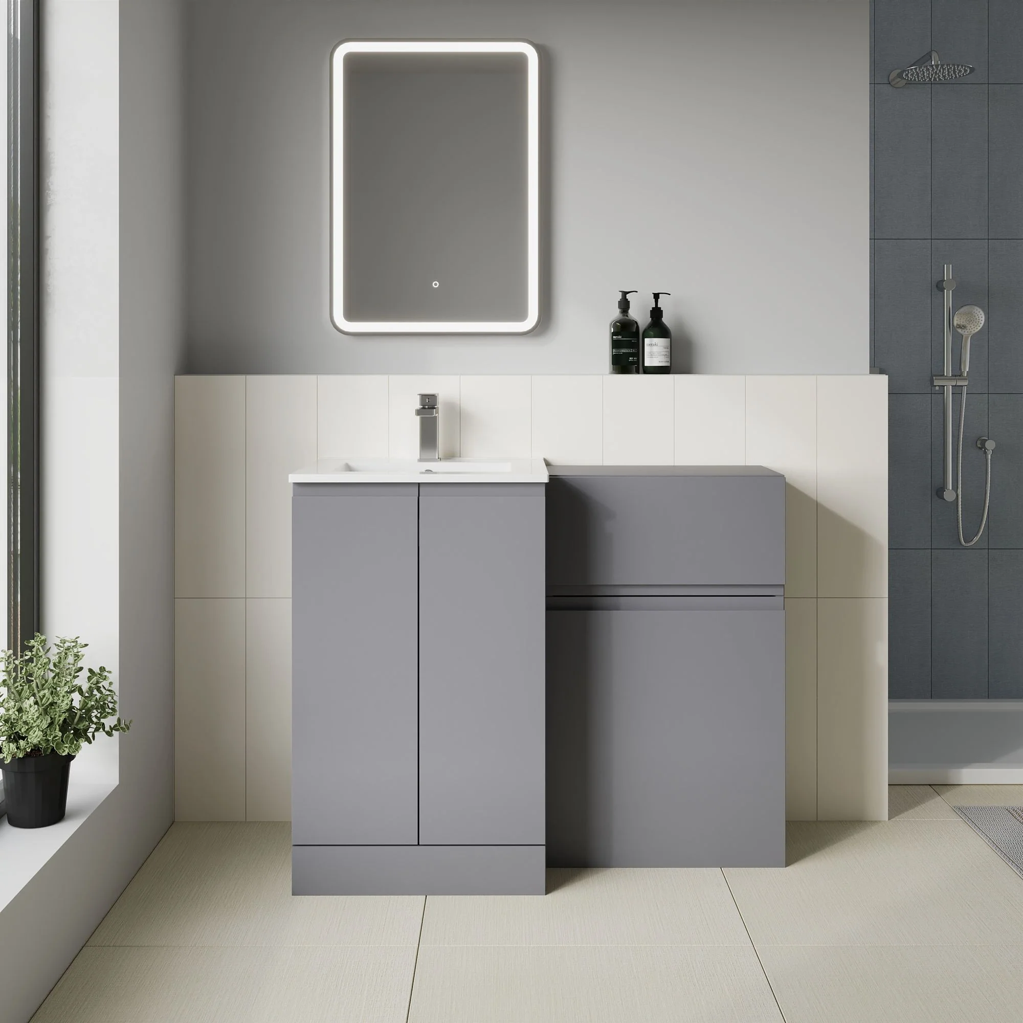COSMO Square 2-Door 1000mm Combination Unit - Satin Grey - Image 8