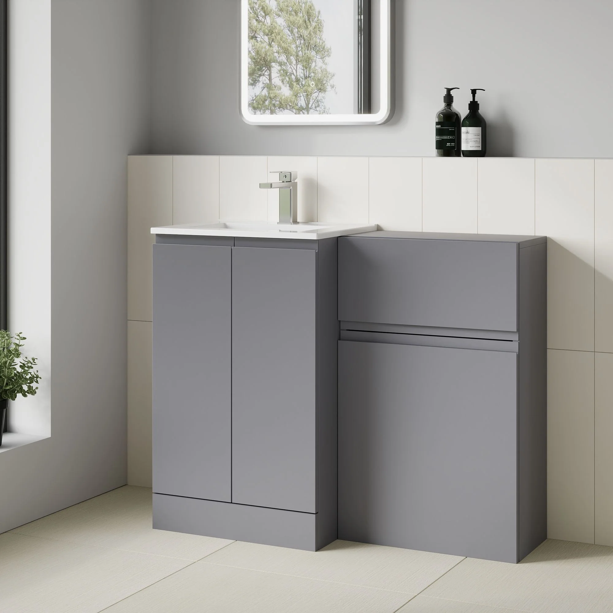 COSMO Square 2-Door 1000mm Combination Unit - Satin Grey - Image 4