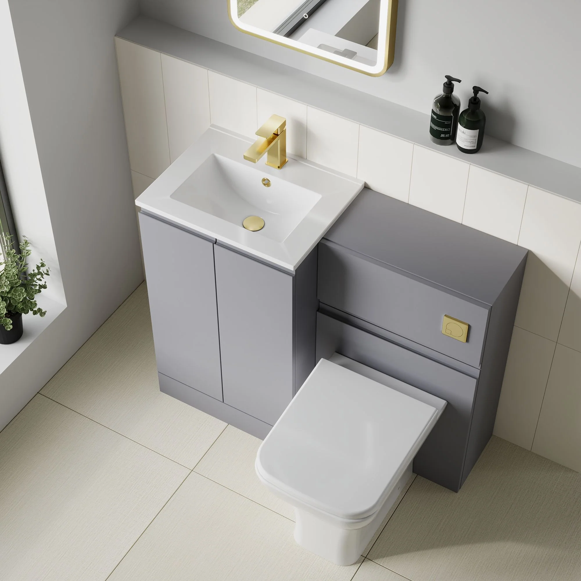 COSMO Square 2-Door 1000mm Combination Unit - Satin Grey - Image 5