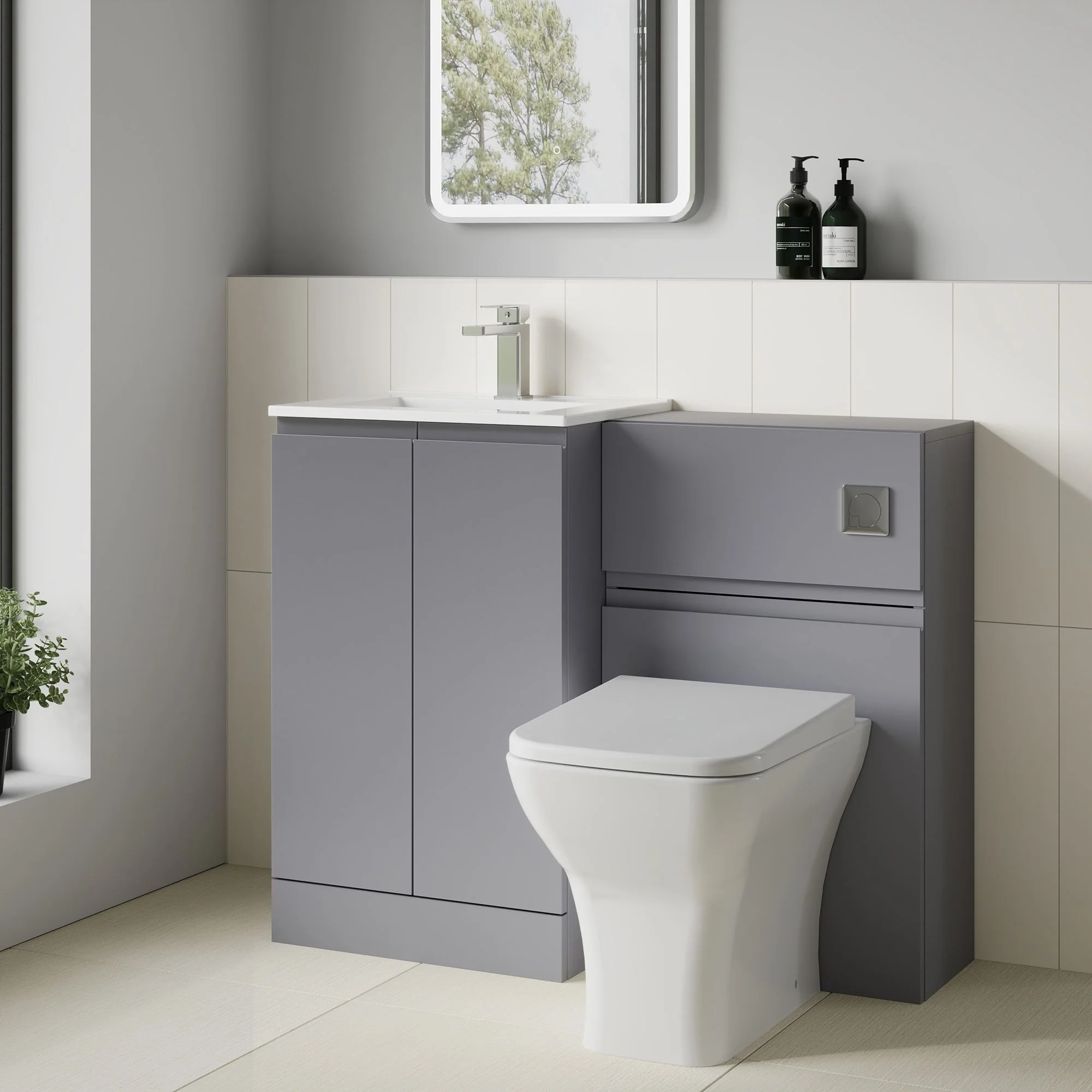 COSMO Square 2-Door 1000mm Combination Unit - Satin Grey - Image 7