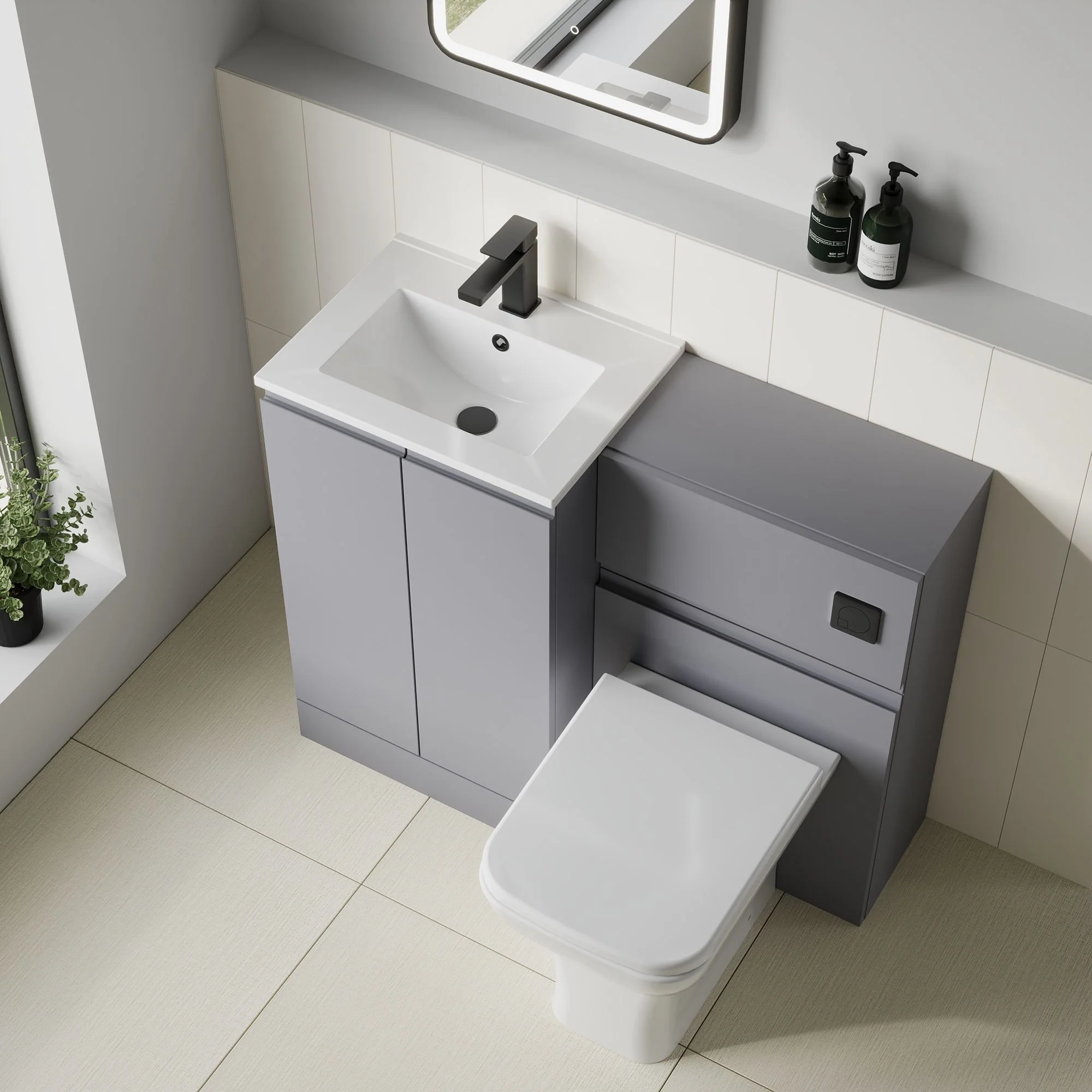 COSMO Square 2-Door 1000mm Combination Unit - Satin Grey