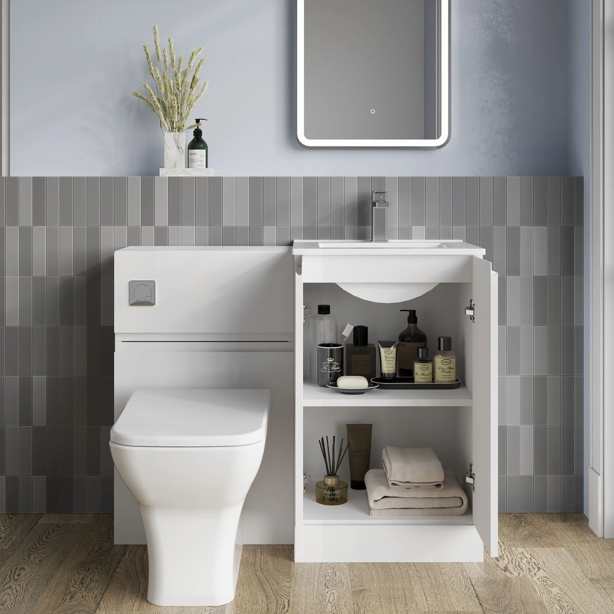 COSMO Square 2-Door 1000mm Combination Unit - Satin White - Image 2