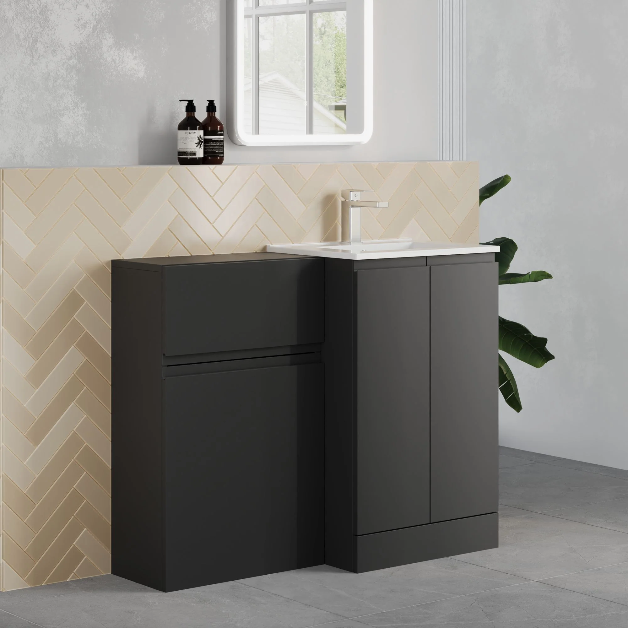 COSMO Square 2-Door 1000mm Combination Unit - Soft Black - Image 6