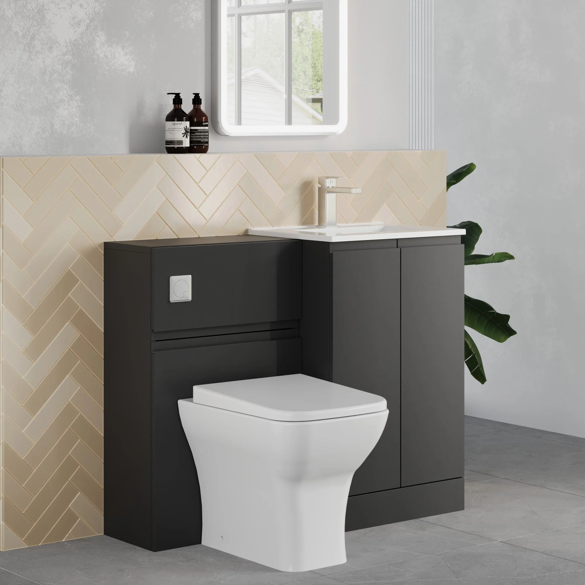 COSMO Square 2-Door 1000mm Combination Unit - Soft Black - Image 2
