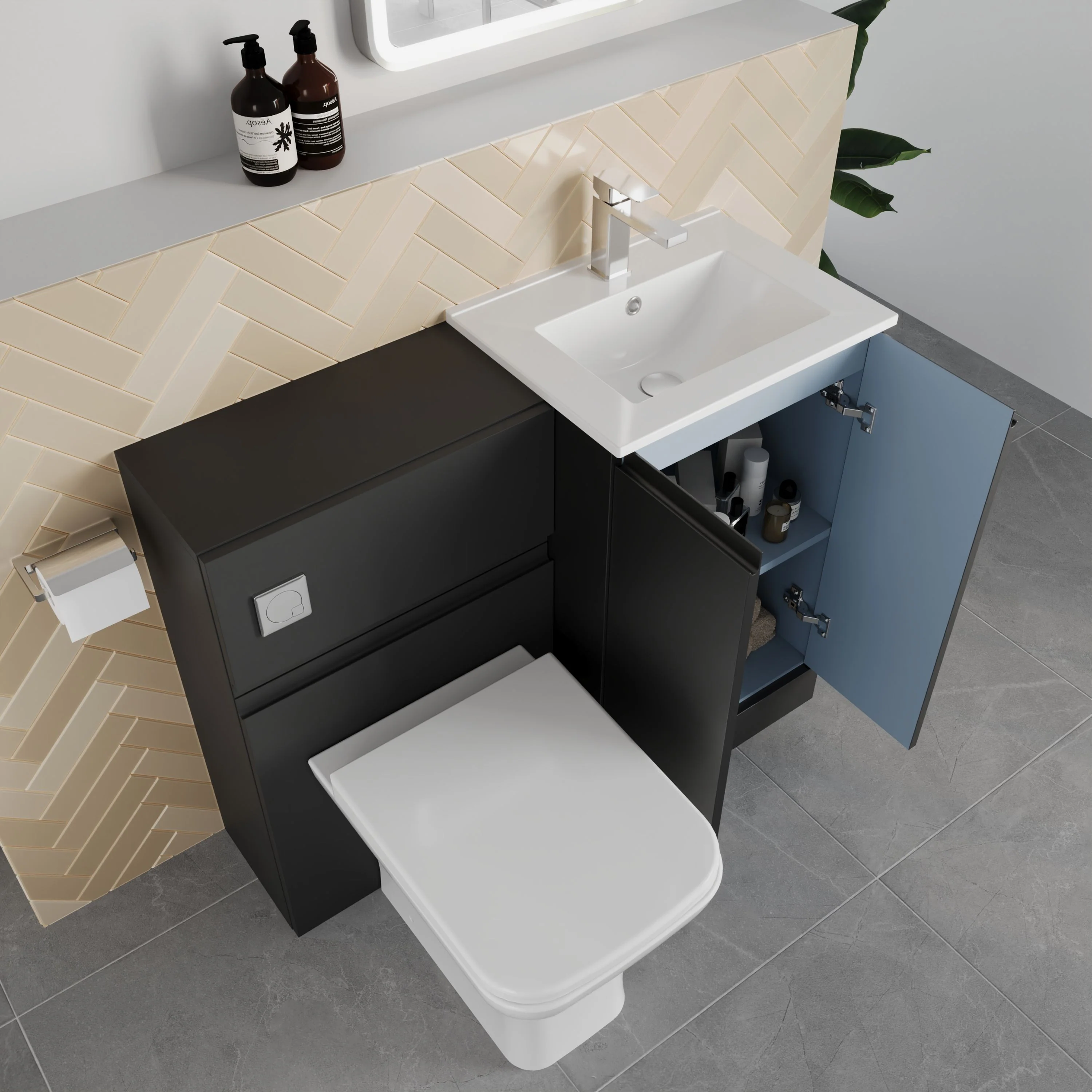 COSMO Square 2-Door 1000mm Combination Unit - Soft Black - Image 7