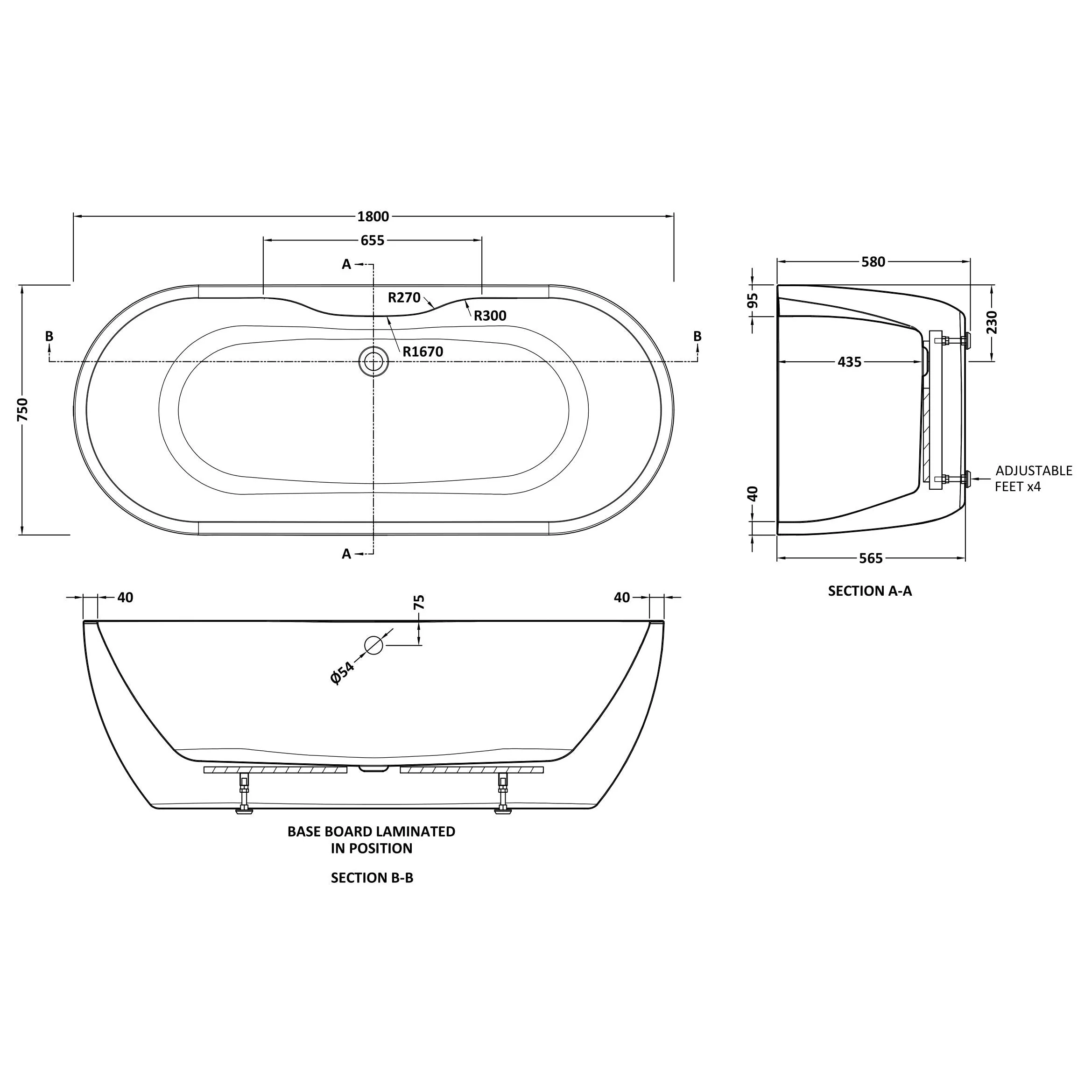Cotswold 1800 x 750 Double Ended SUPER DEEP Freestanding Bath - Image 3
