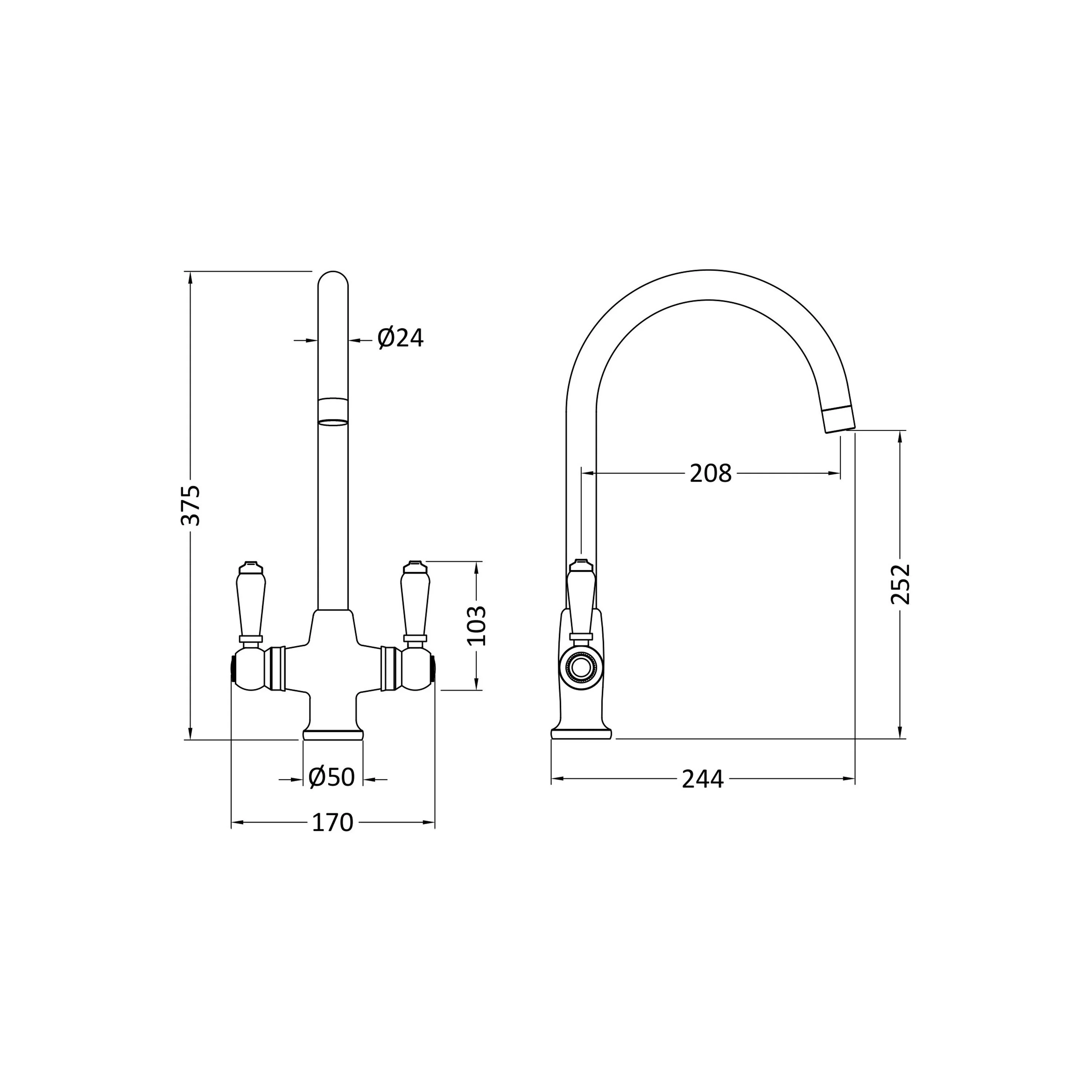 Cruciform Sink Mixer Lever - Brushed Nickel - Image 2
