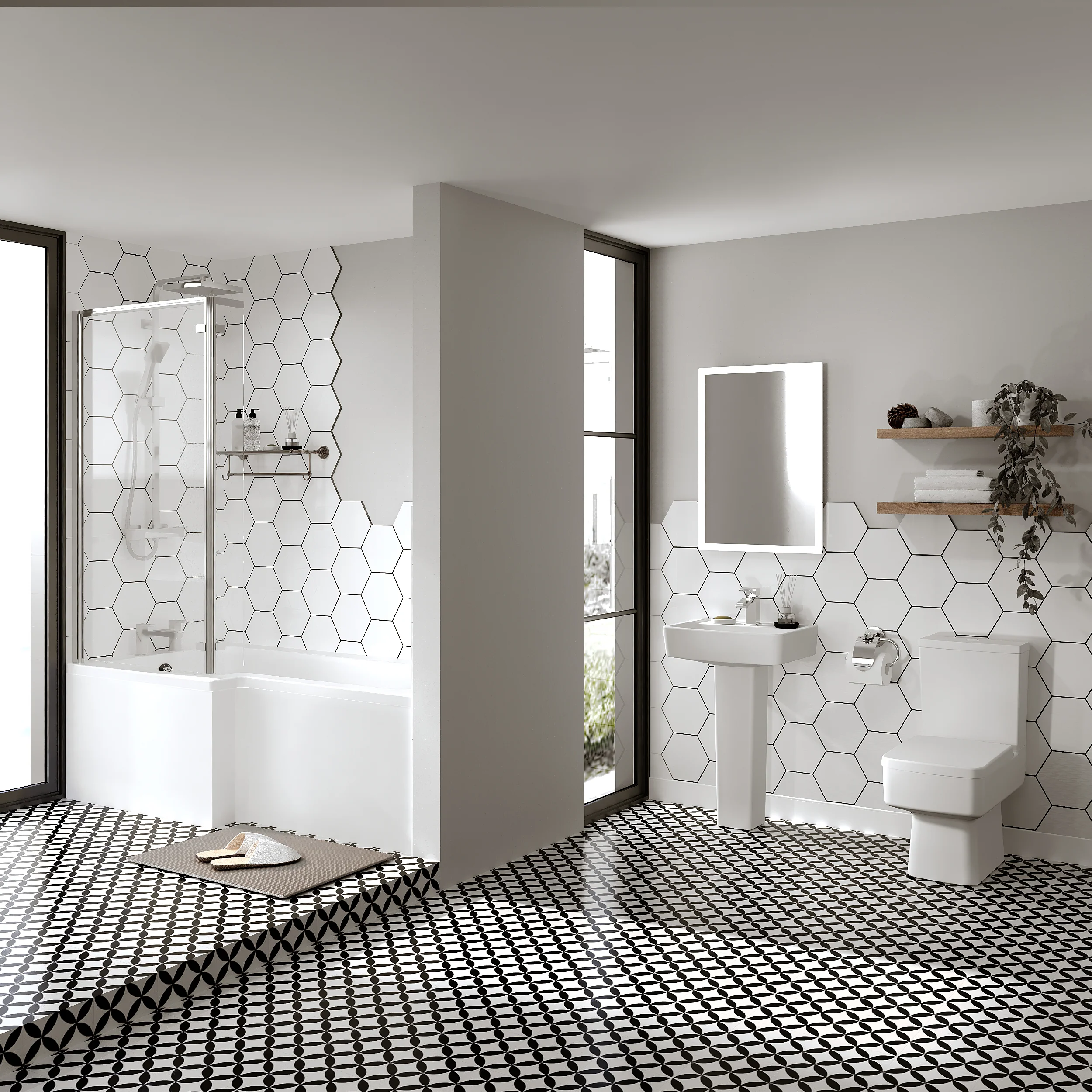 Serene 1500 L-Shaped Chrome Complete Shower Bathroom Suite - Image 4