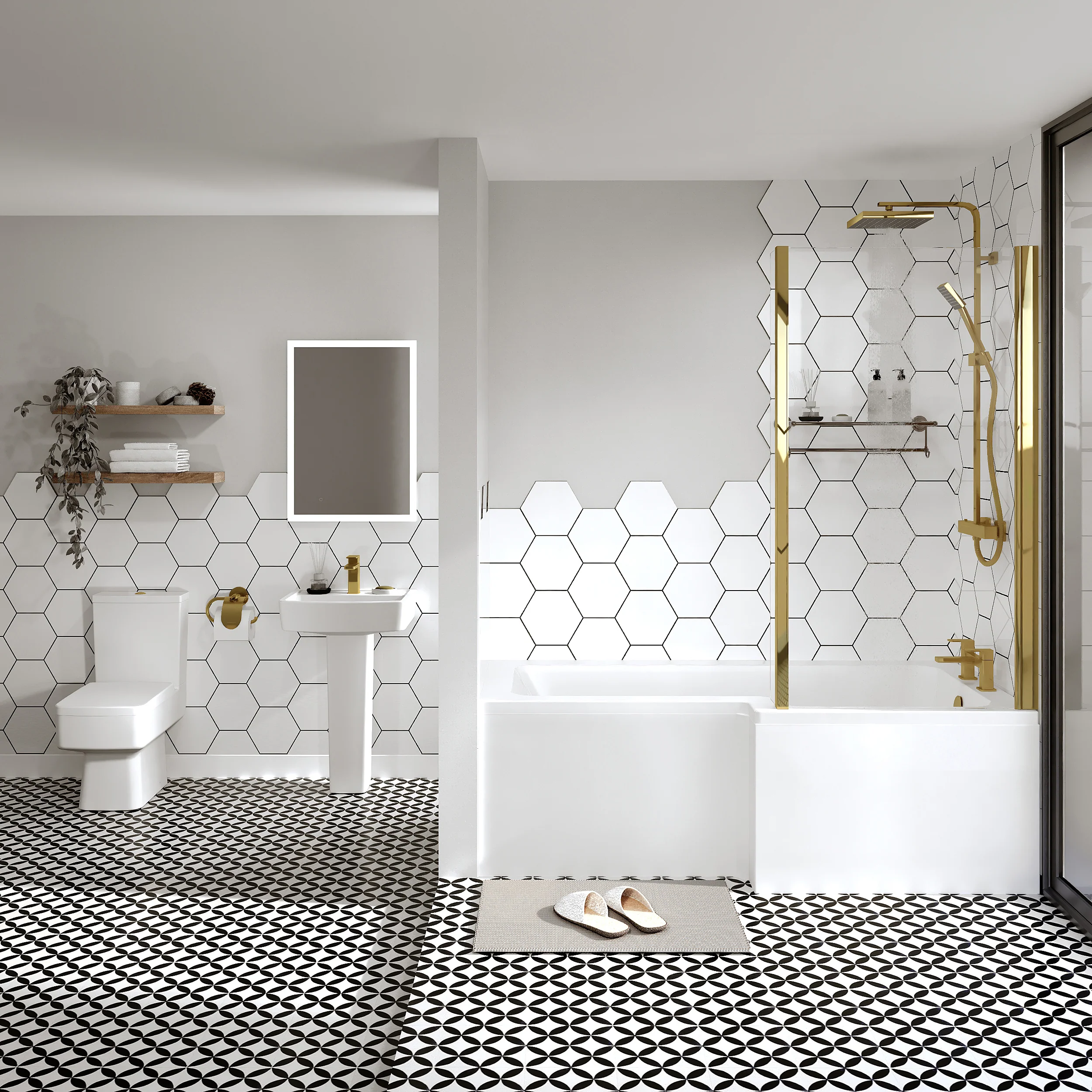 Serene 1600 L-Shaped Brushed Brass Complete Shower Bathroom Suite - Image 4