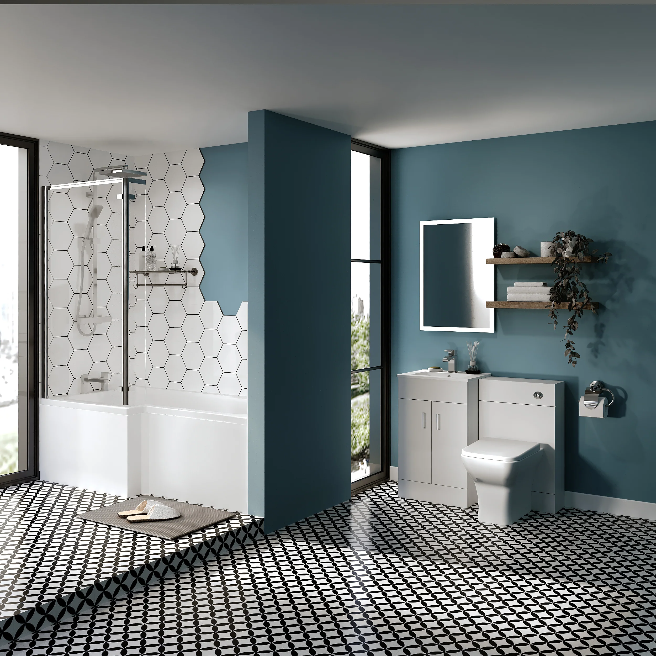 Crystalline 1700 L Shaped Complete Shower Bathroom Suite - Image 5