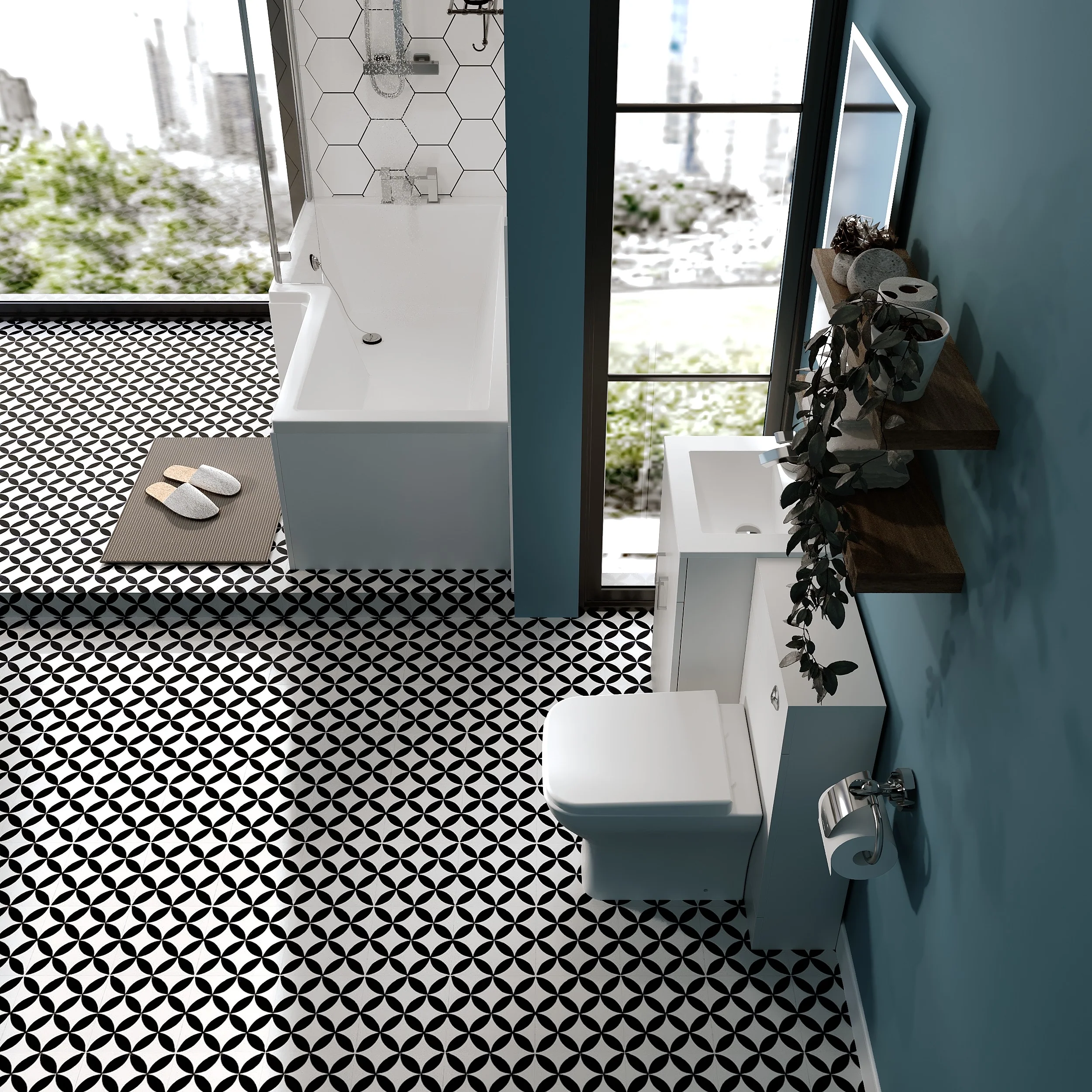 Crystalline 1700 L Shaped Complete Shower Bathroom Suite - Image 6