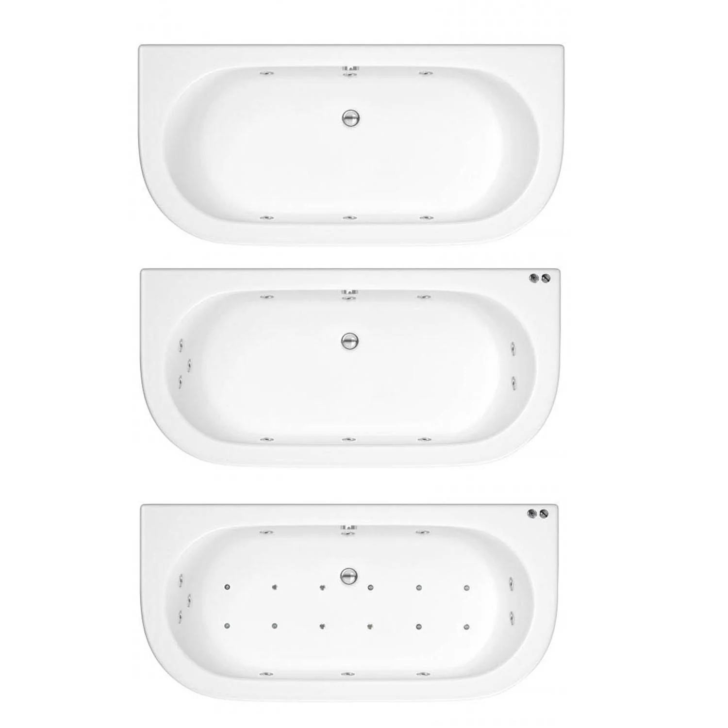 Curved Back To Wall 1700 Whirlpool & Hydrotherapy Spa Bath C/W Panel