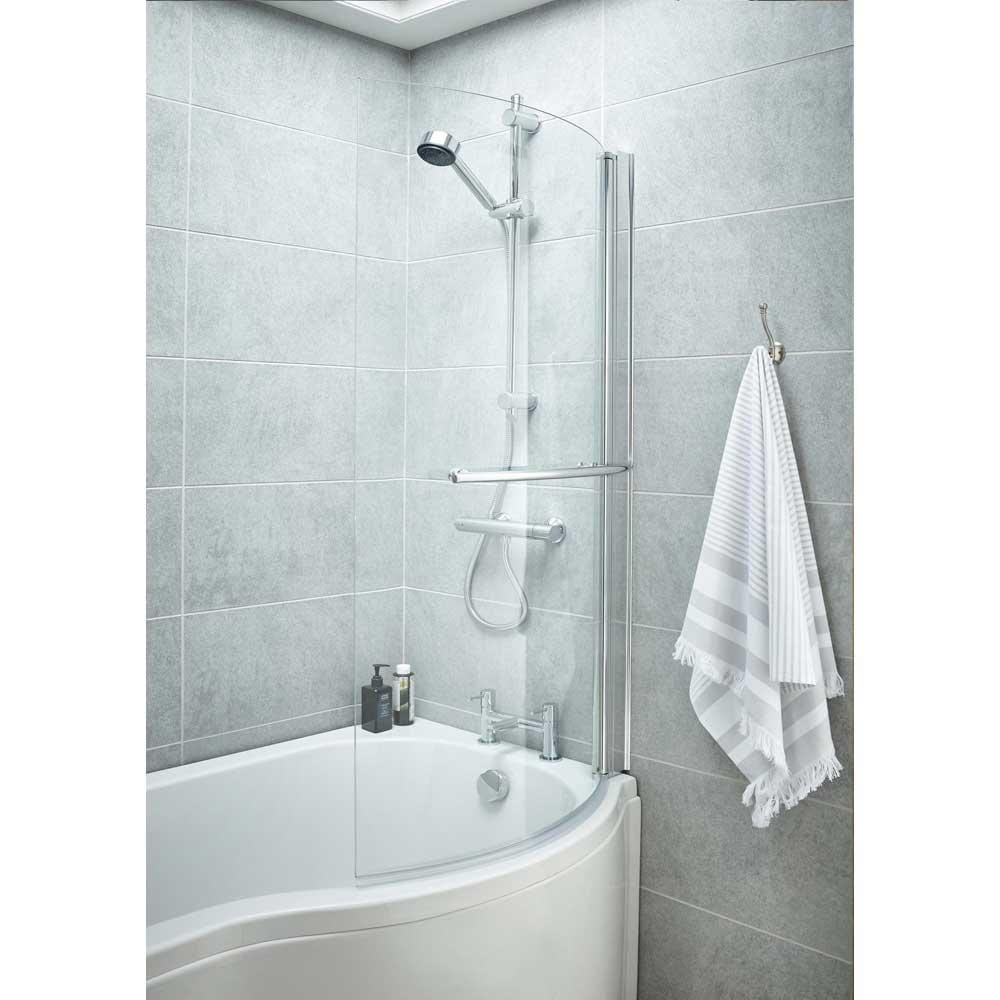 Curved P-Shaped Hinged Bath Screen With Rail - Chrome - Image 3
