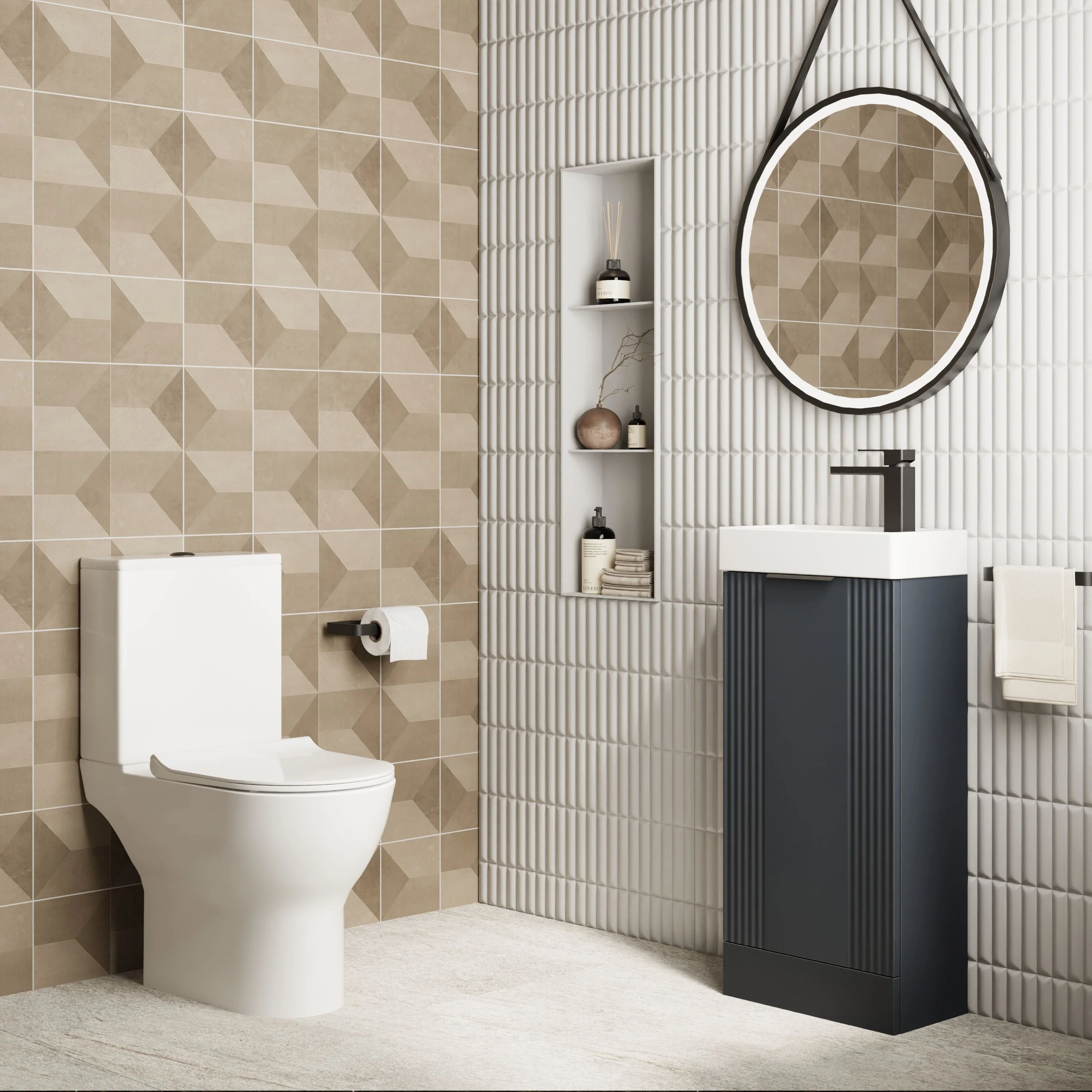 Deco 400mm Cloakroom Bathroom Suites with Close Couple Toilet - Soft Black & Black Finishing - Image 3