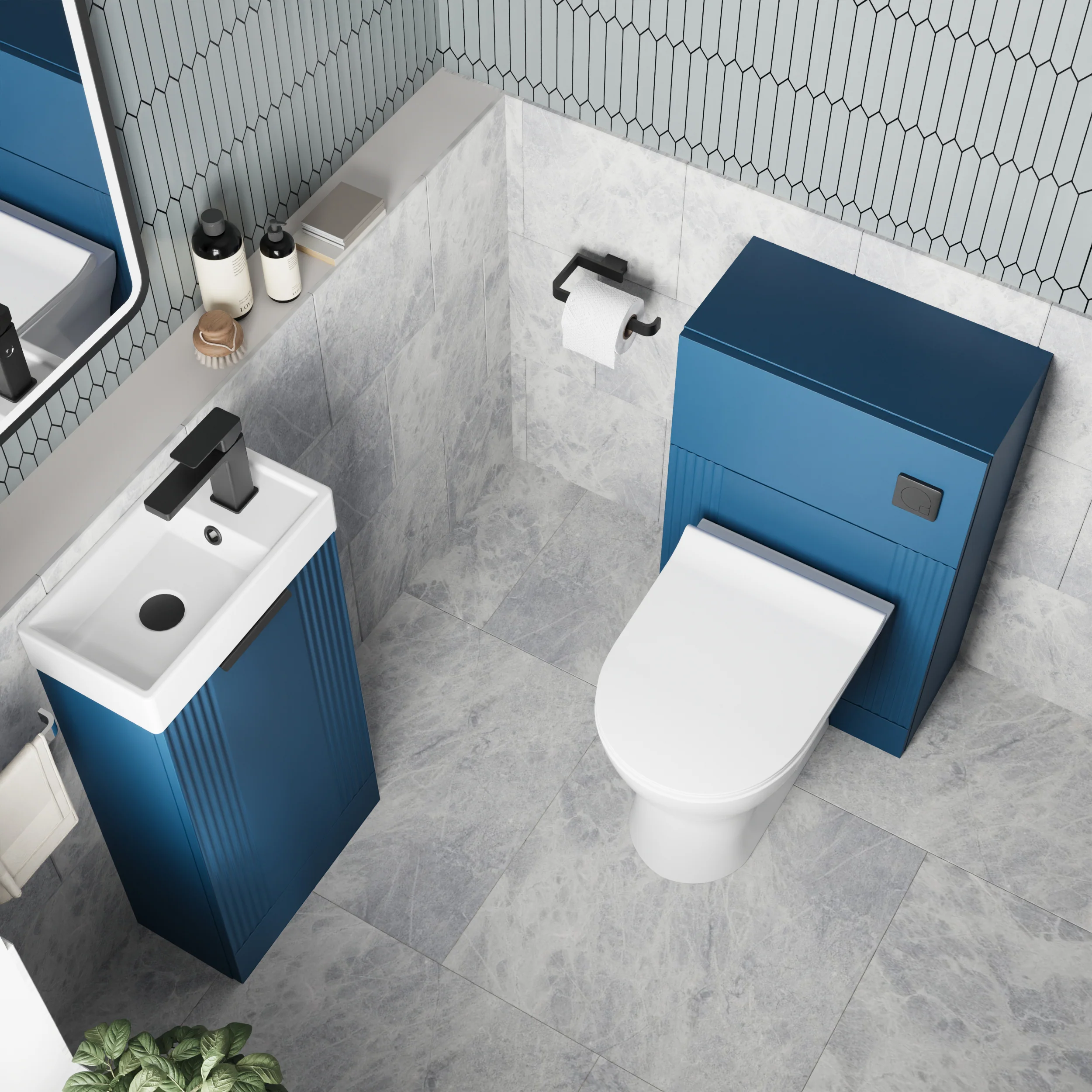 Deco Cloakroom Bathroom Suite - Satin Blue & Black Finishing - Image 3