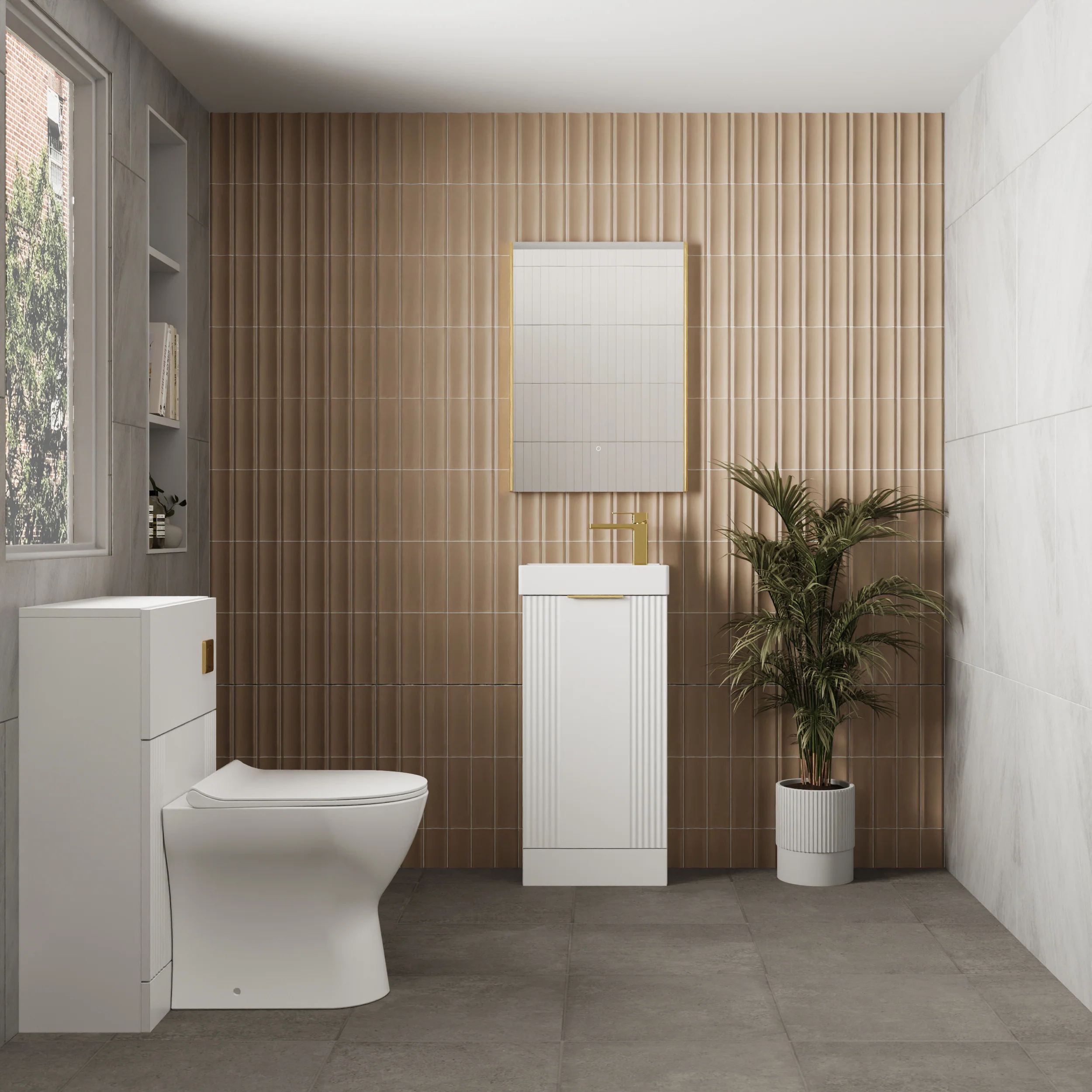 Deco Cloakroom Bathroom Suite - Satin White & Brushed Brass Finishing - Image 3