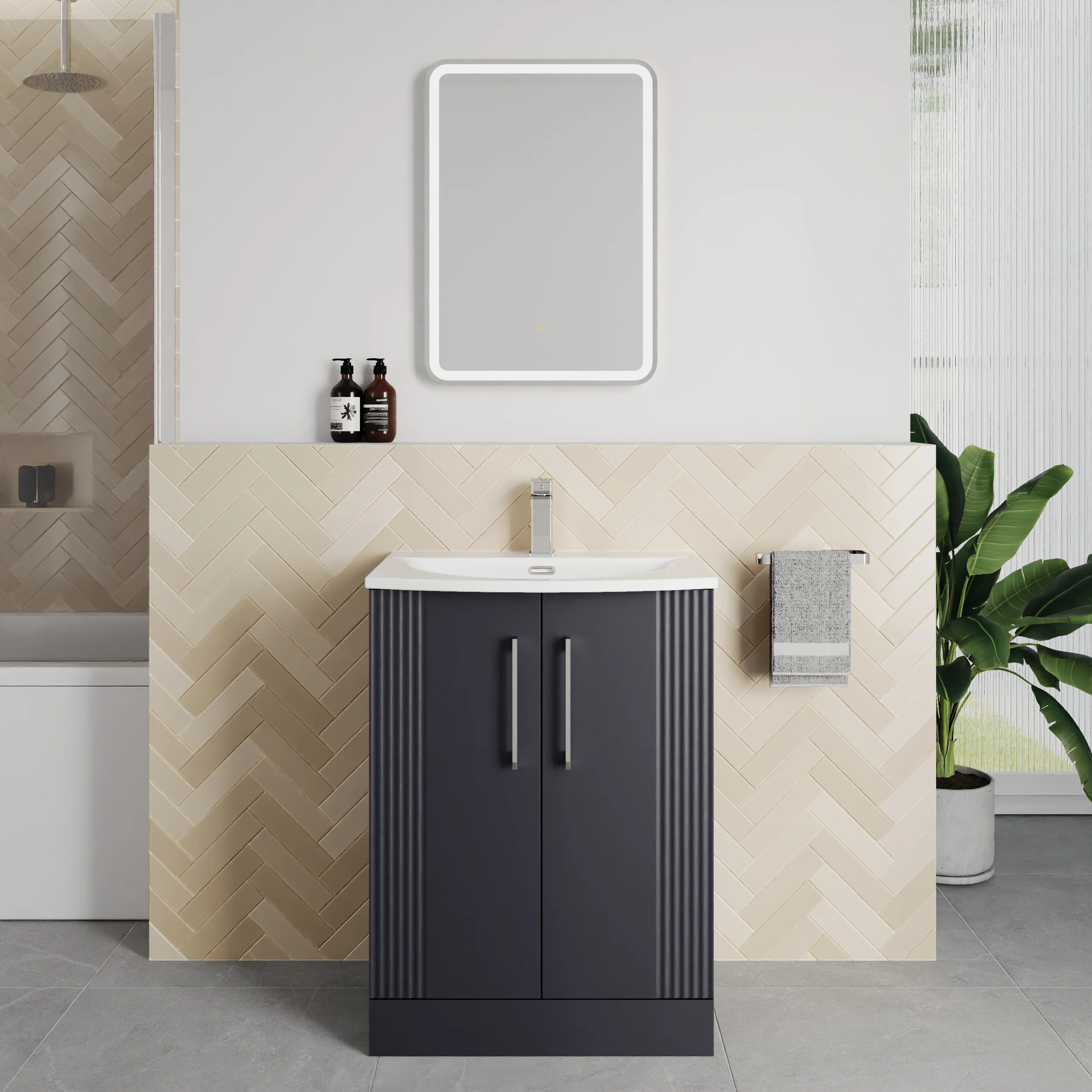 Deco Curved 600mm Cloakroom Bathroom Suite - Soft Black - Image 4