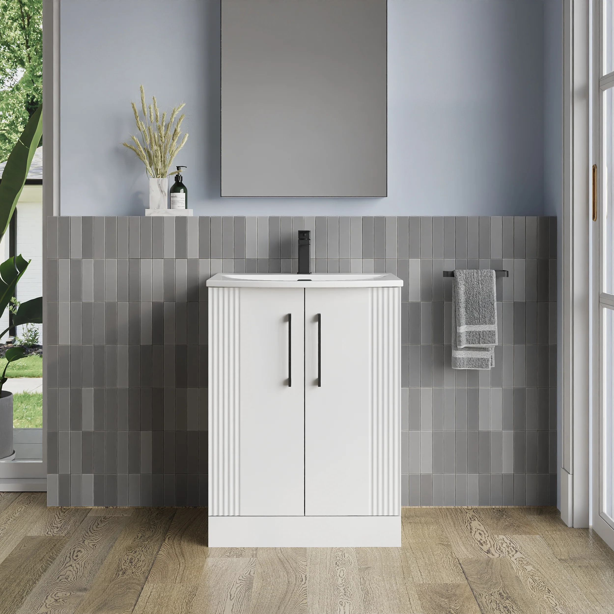 Deco Curved 500mm Cloakroom Bathroom Suite - White & Black handle - Image 3