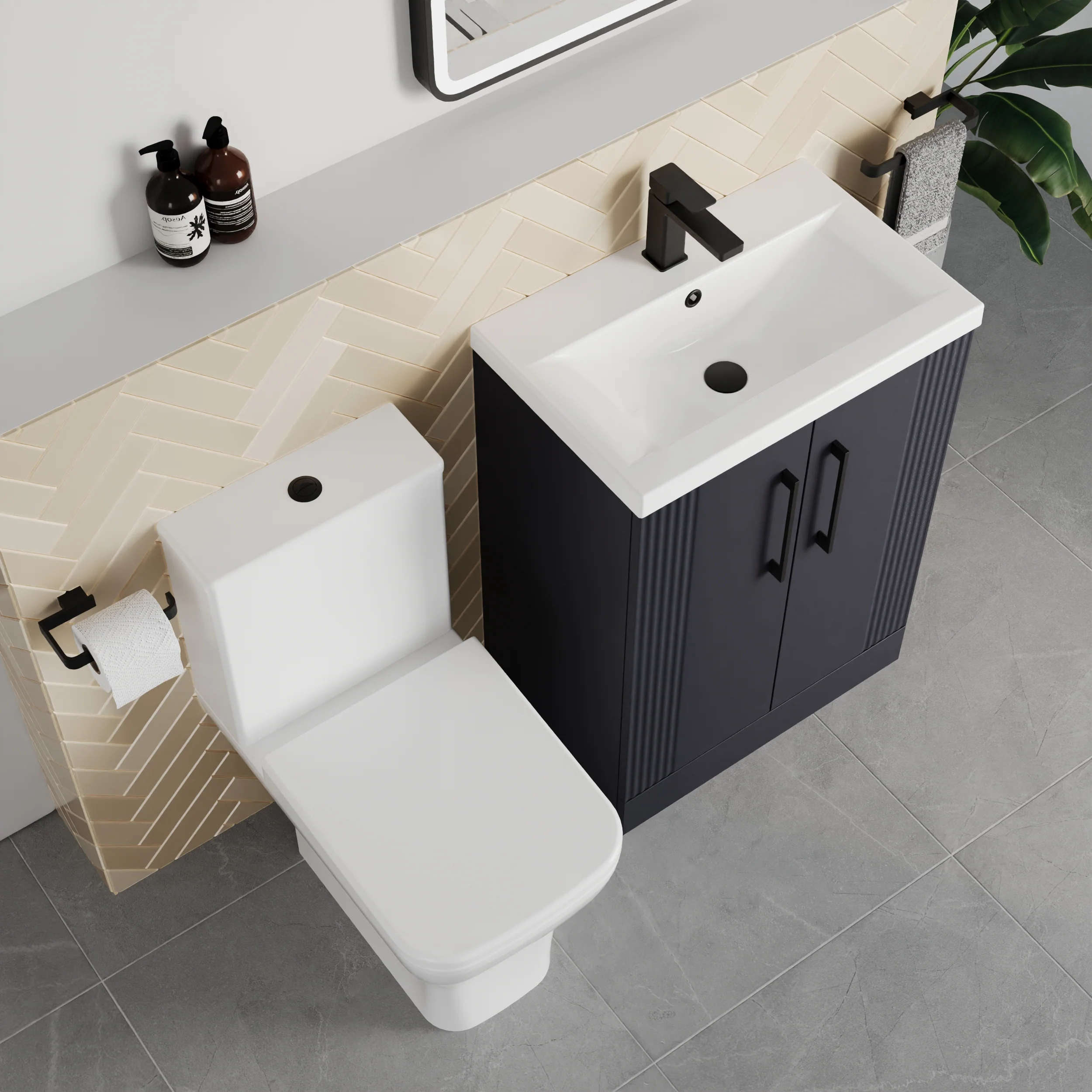 Deco Squared 500mm Cloakroom Bathroom Suite - Soft Black & Black handle - Image 2