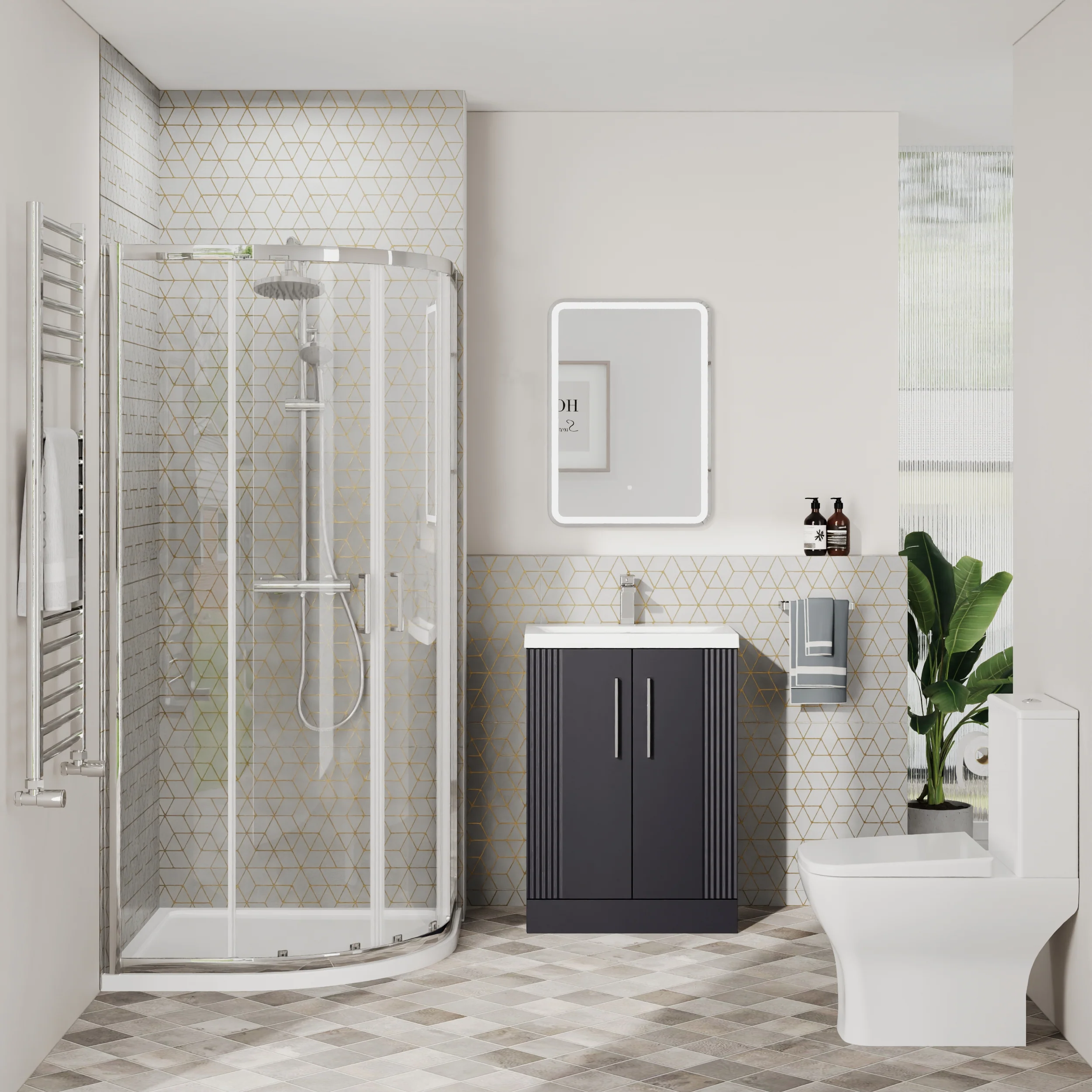 Deco Squared 500mm Soft Black Vanity & Chrome Quadrant Shower Enclosure Bathroom Suite