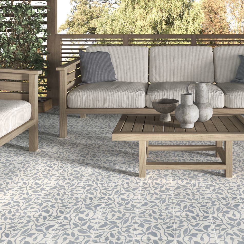 Décor Vine Blue Porcelain Square Tile