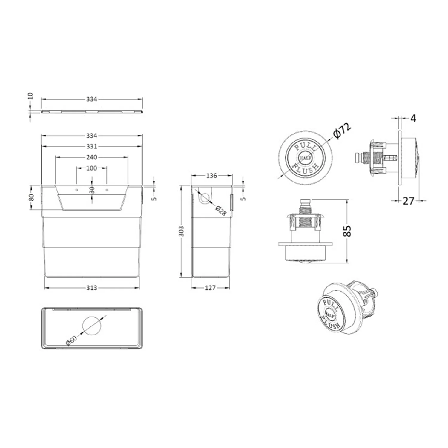 Dual Flush Cistern with Chrome Traditional Push Button - Image 2
