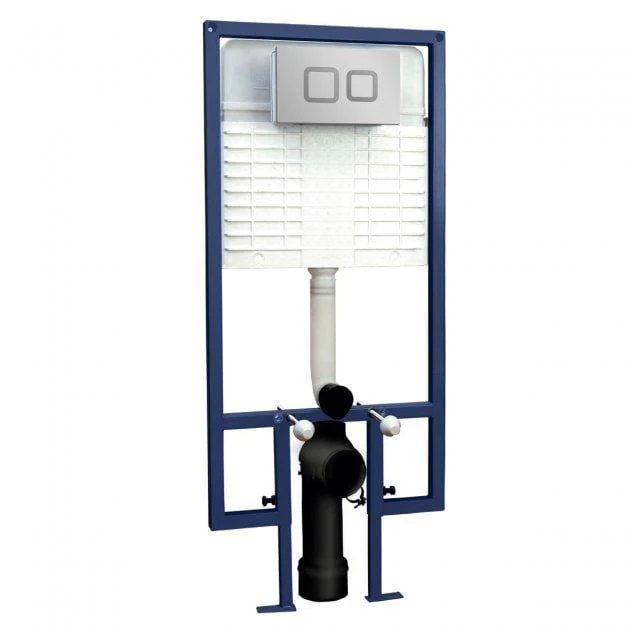 Duo Dual Flush Concealed Cistern with Adjustable Height Wall Hung Frame - Square Plate