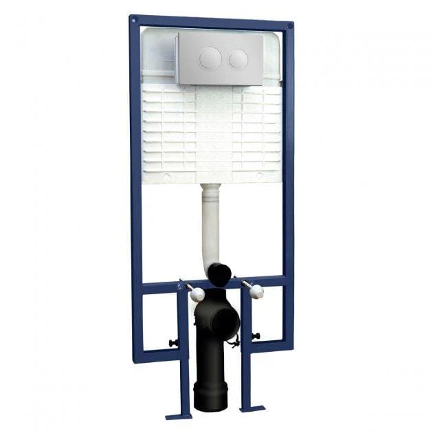 Duo Dual Flush Concealed Cistern with Adjustable Height Wall Hung Frame - Round Plate