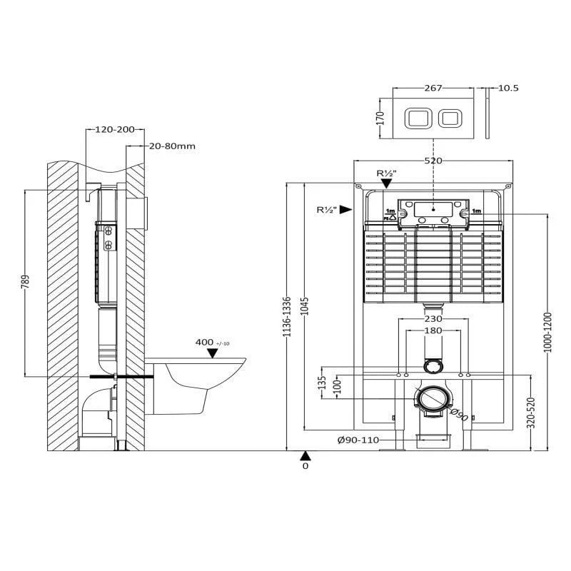 Duo Dual Flush Concealed Cistern with Adjustable Height Wall Hung Frame - Round Plate - Image 2